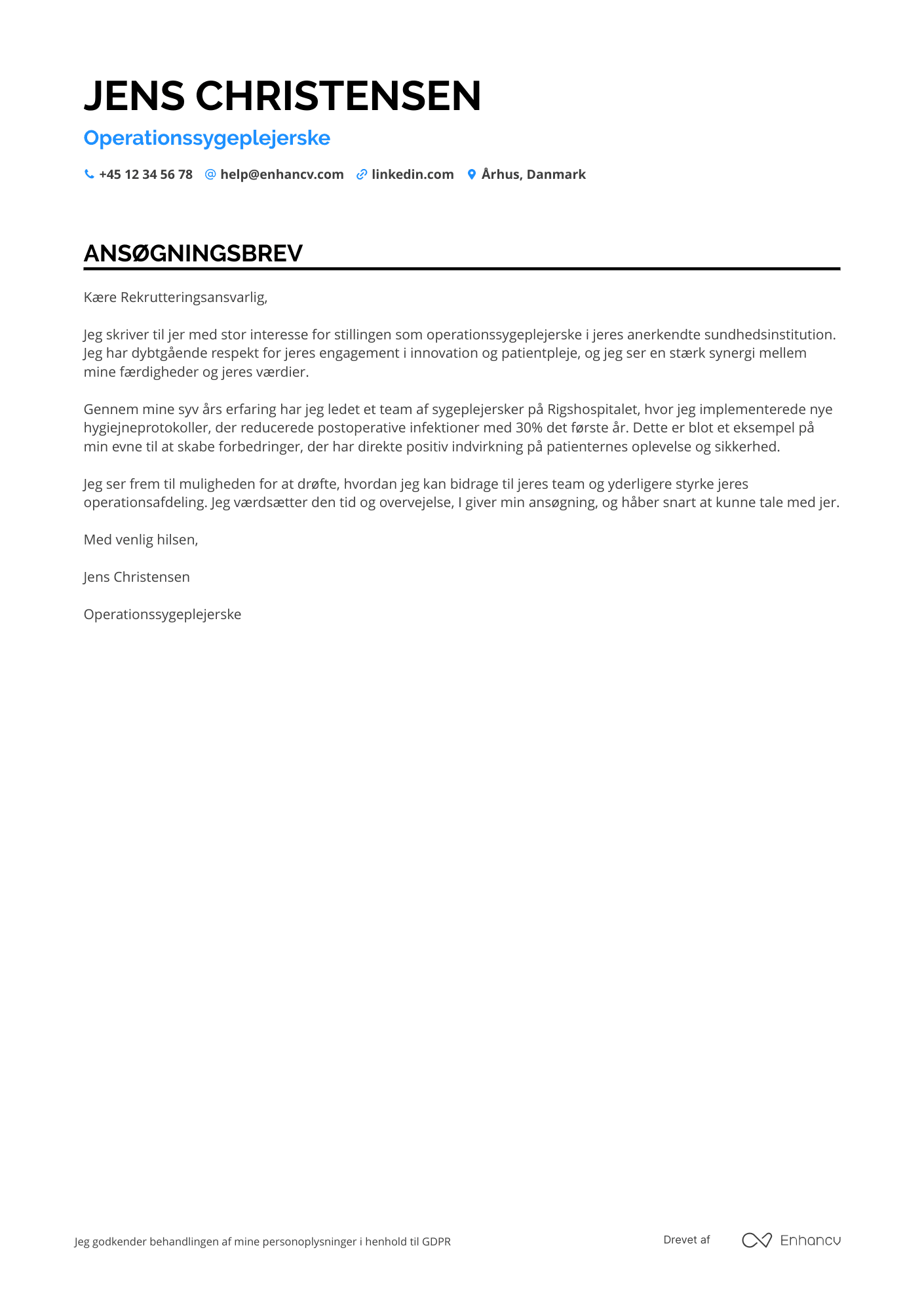 Ansøgningsbrev til Operationssygeplejerske
