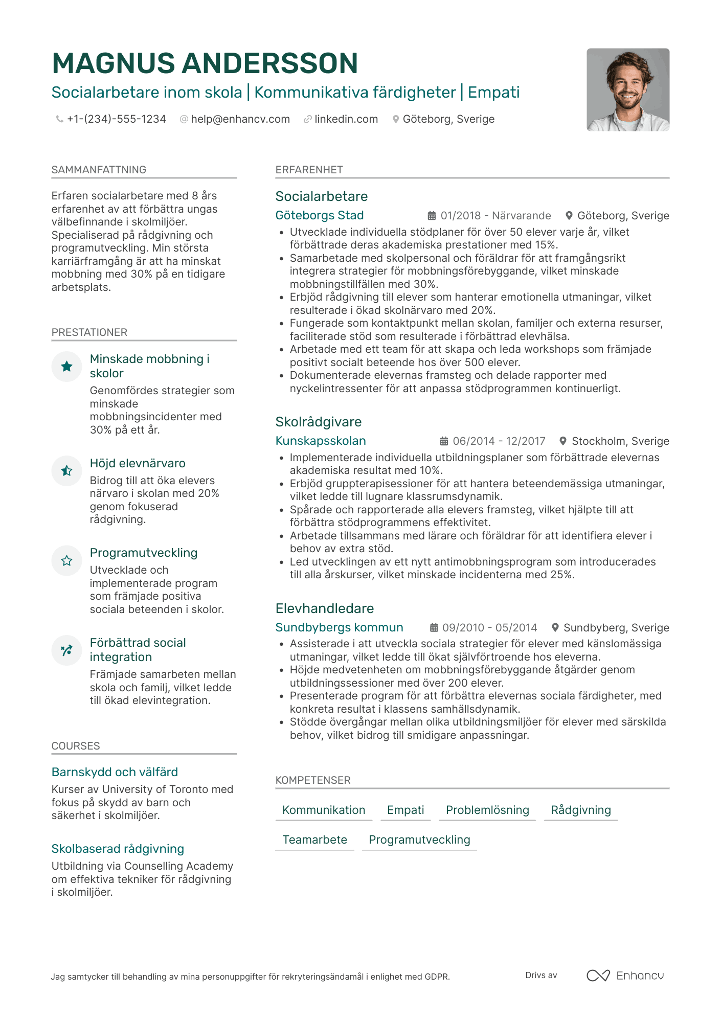 CV för Socialarbetare inom skola