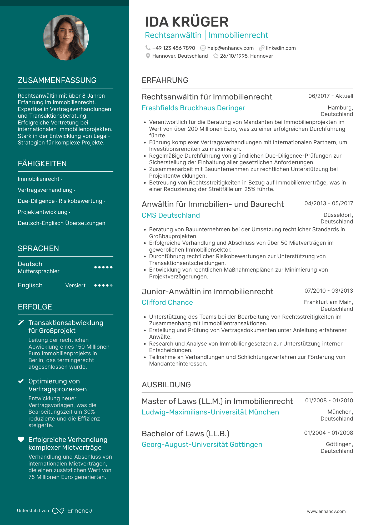Lebenslauf in Rechtsanwalt für Immobilienindustrie