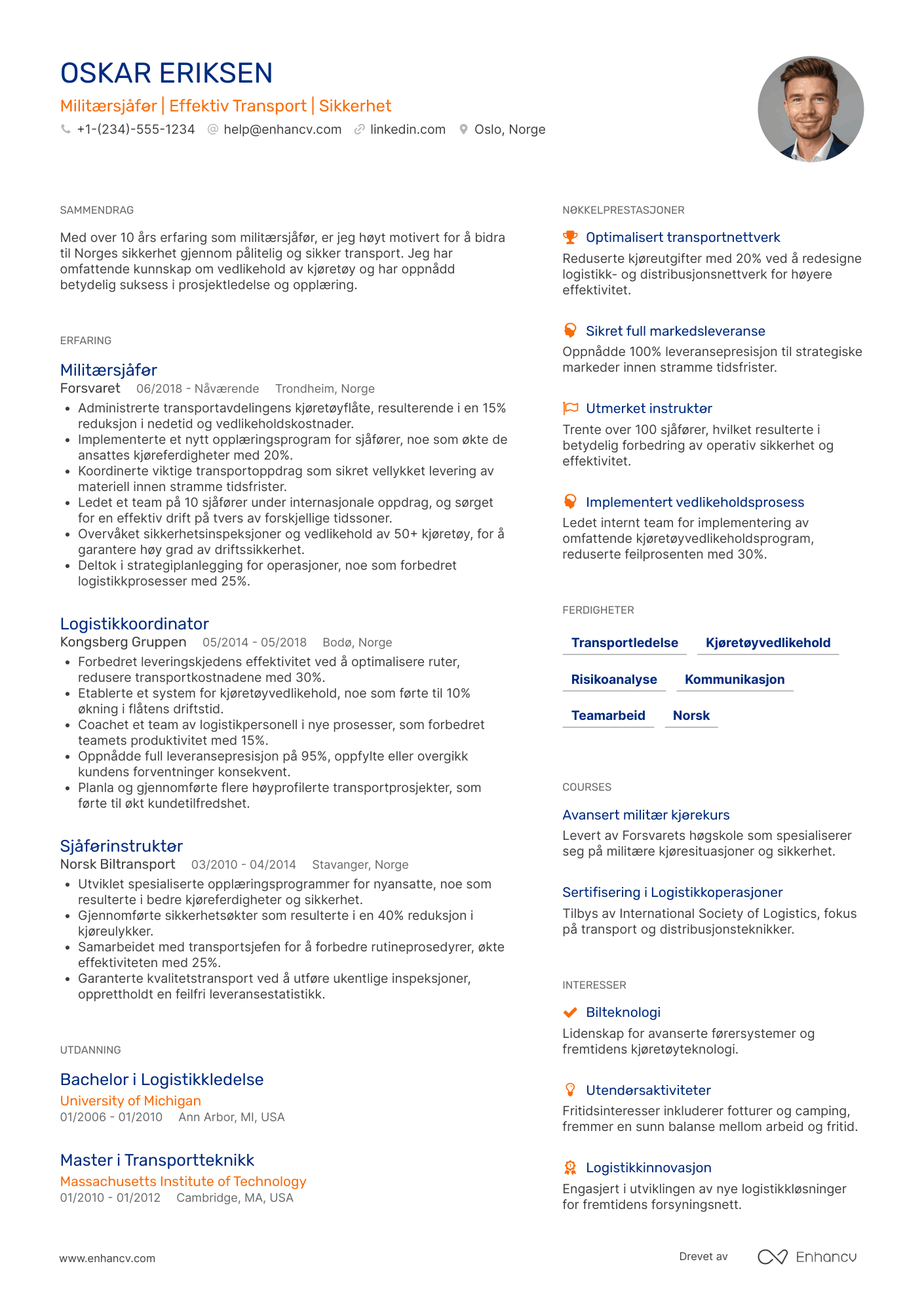 CV for Militærsjåfør