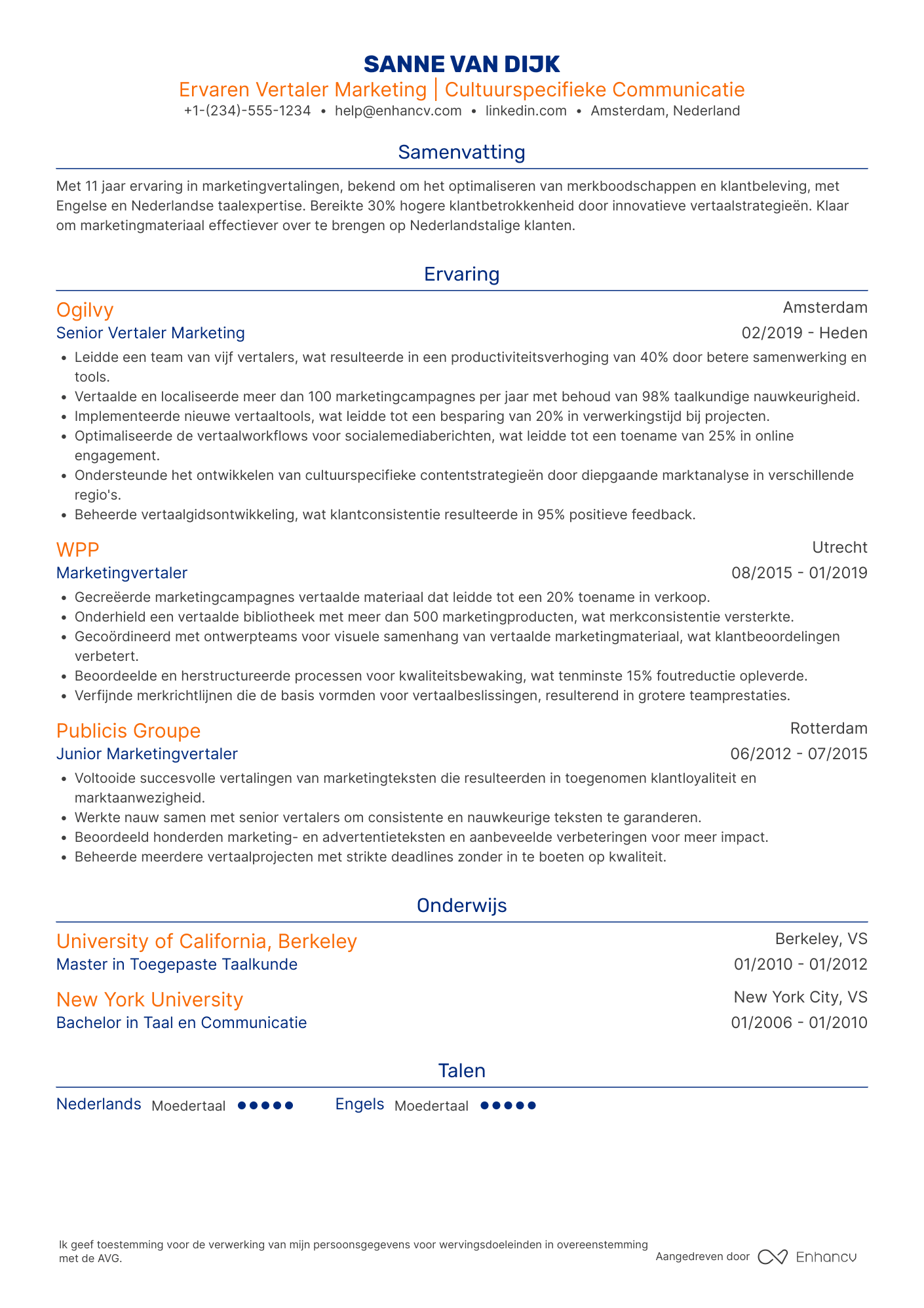 CV voor Vertaler Marketing
