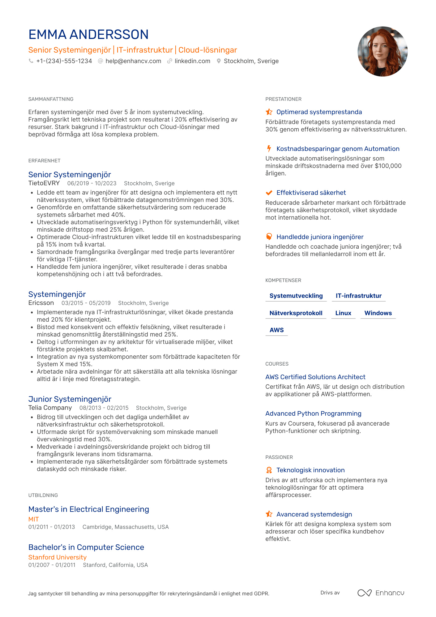 CV för Senior systemingenjör