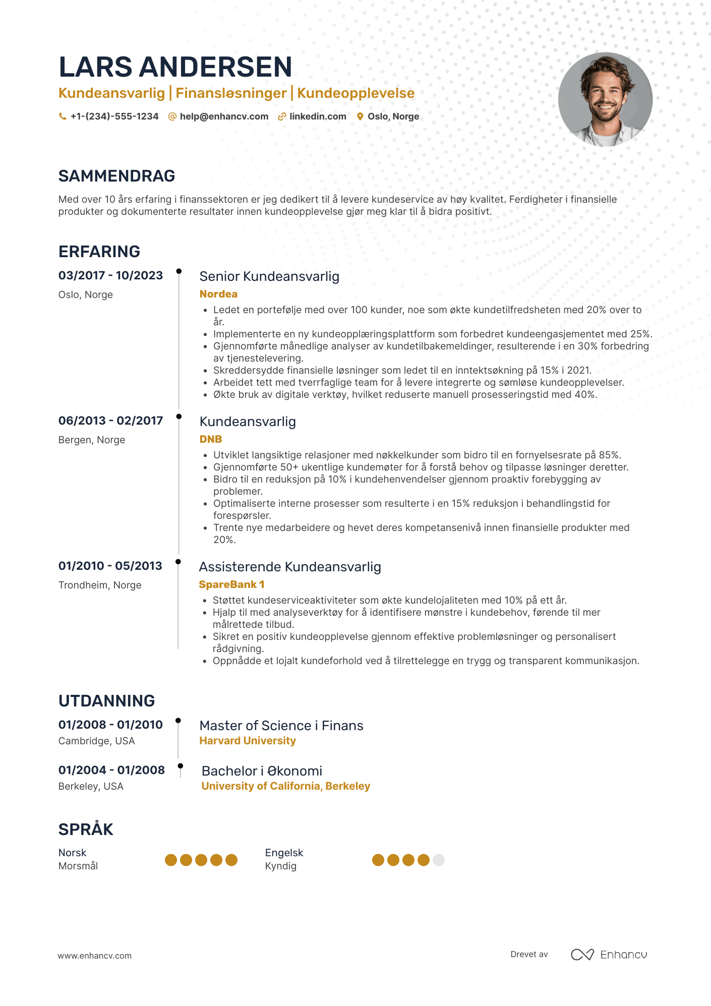 CV for Kundeansvarlig i Finanssektoren