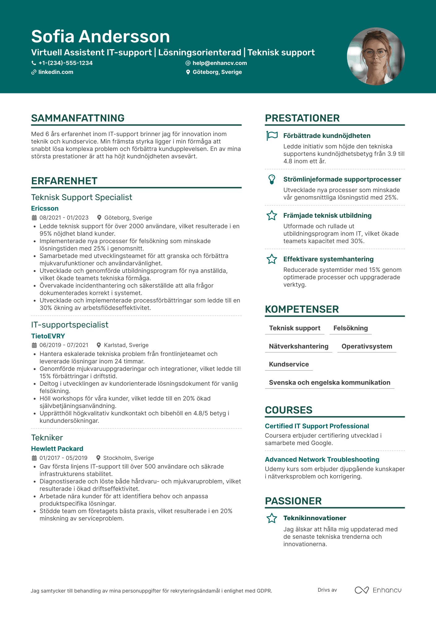 CV för Virtuell Assistent IT support
