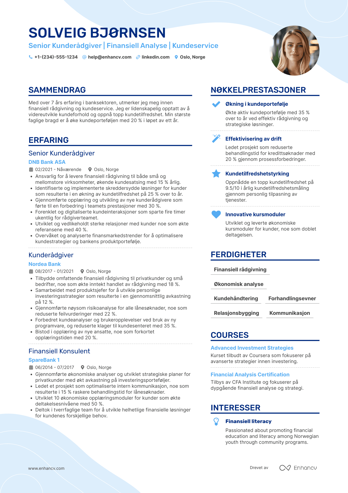 CV for Senior Kunderådgiver i Bank