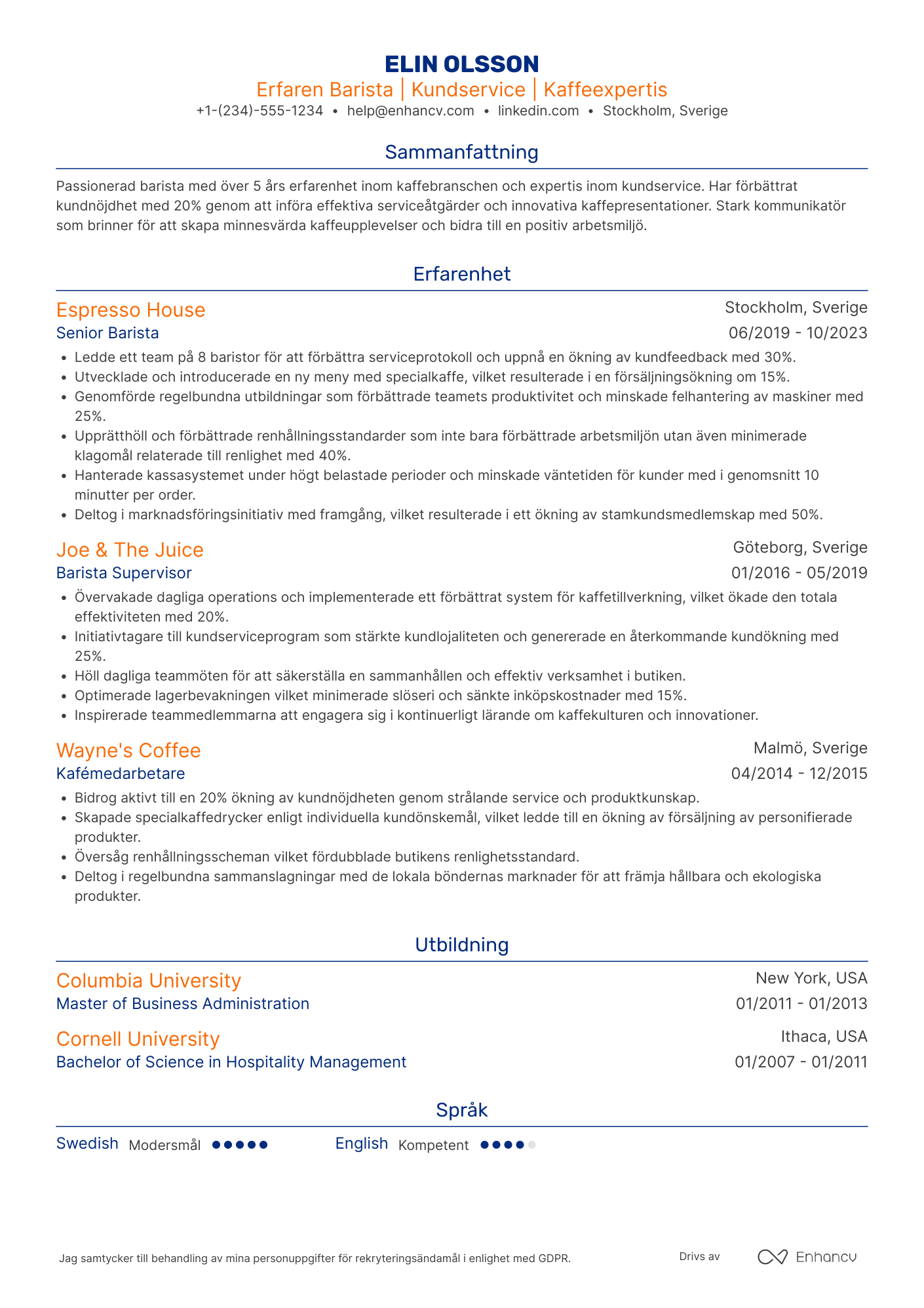 CV för Retail Coffee Barista