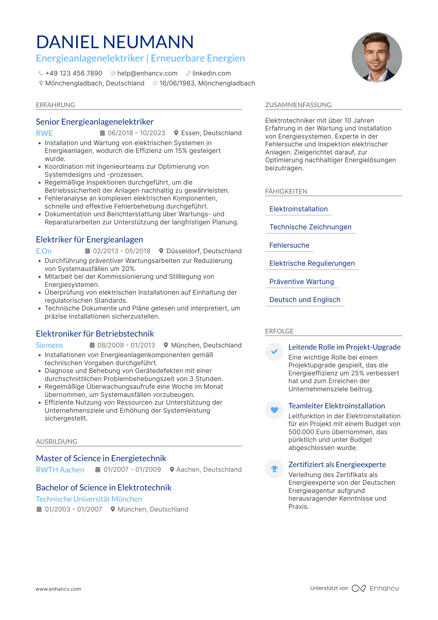 Lebenslauf in Energieanlagenelektriker