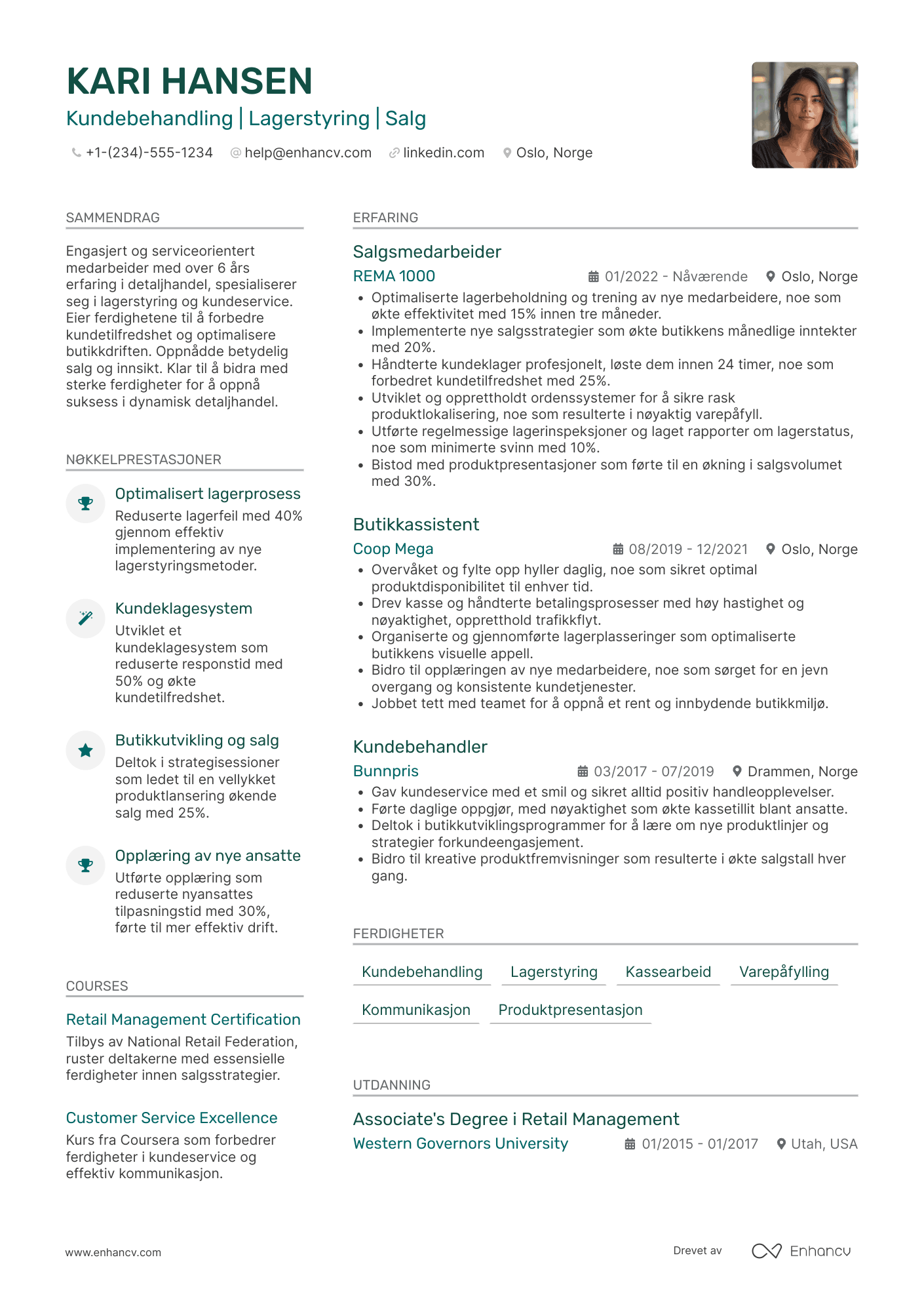 CV for Butikkmedarbeider dagligvarer