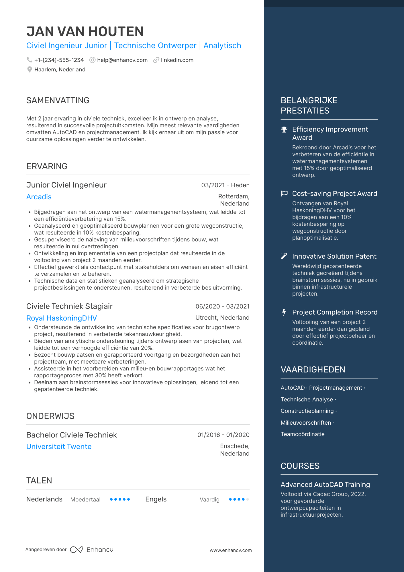 CV voor Civiel Ingenieur Junior
