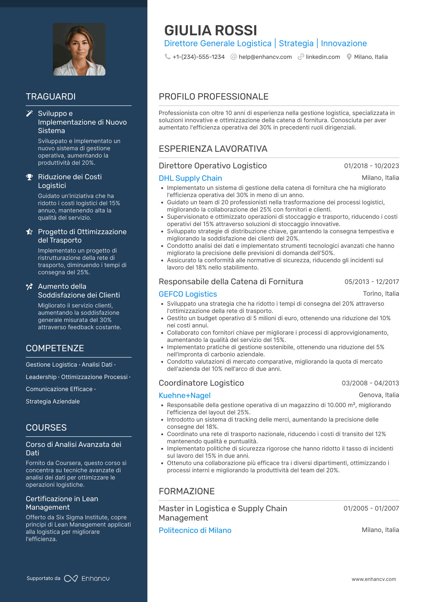 CV Direttore generale della logistica