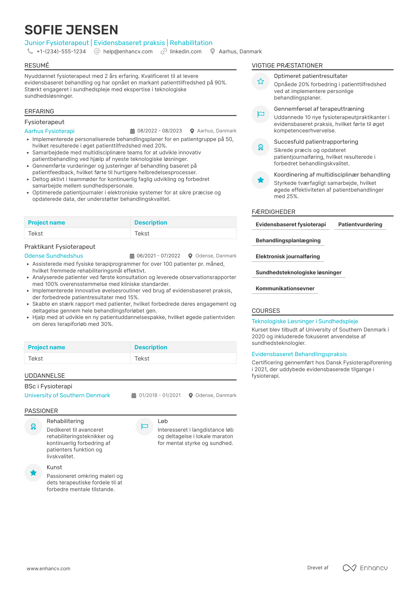 CV til Junior fysioterapeut