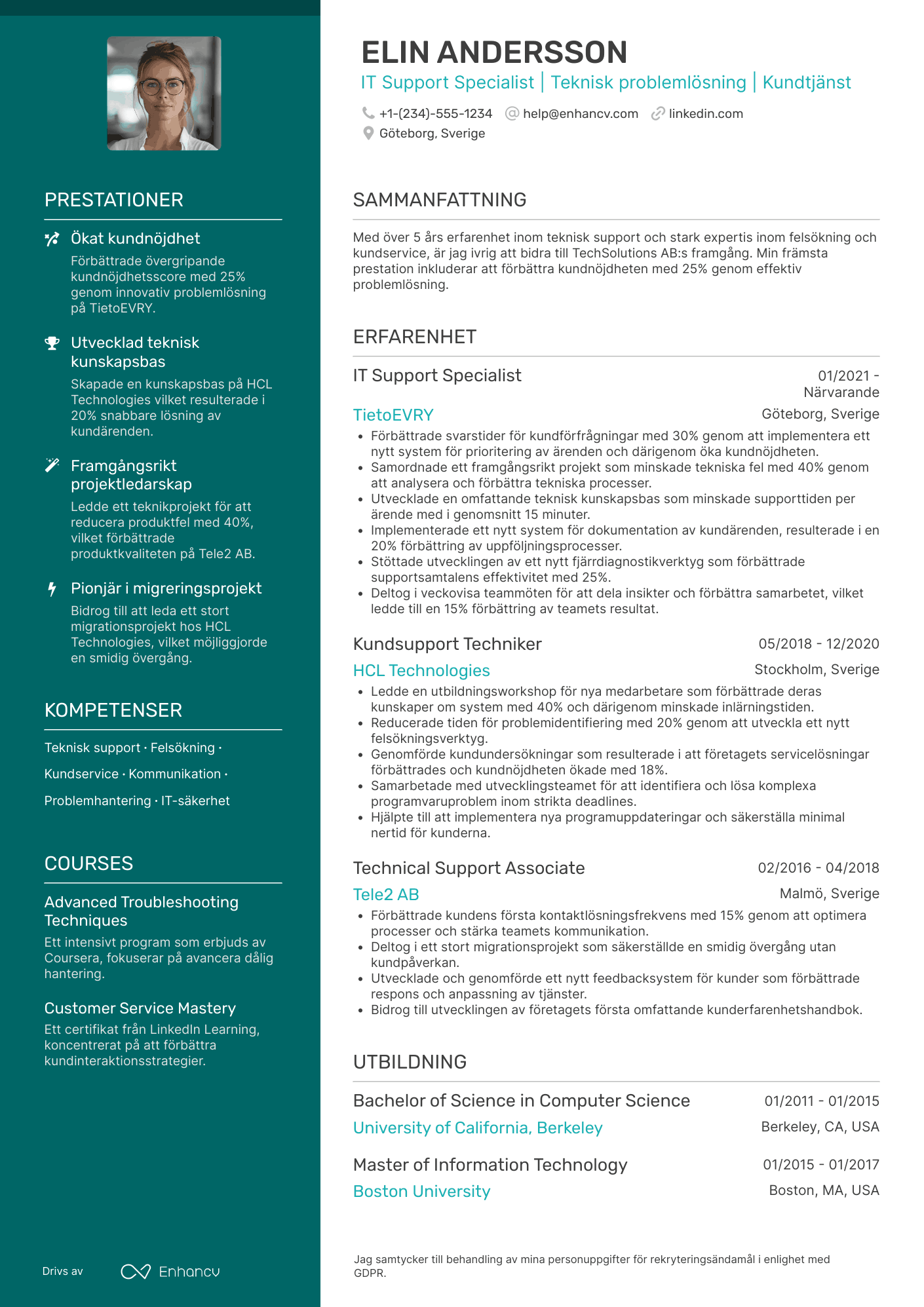 CV för Karriärbyte IT Stöd