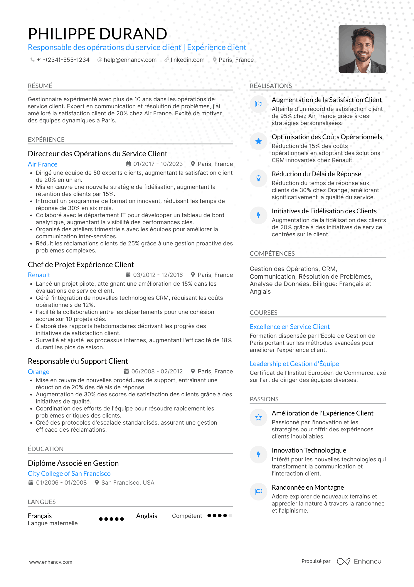 CV de&nbsp;responsable des opérations du service client