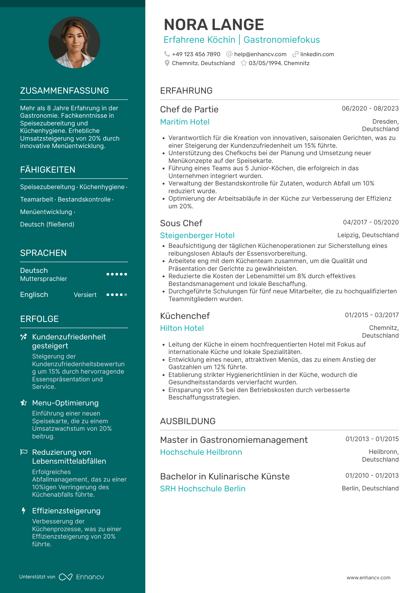 Lebenslauf in Gastronomie in der Hotellerie