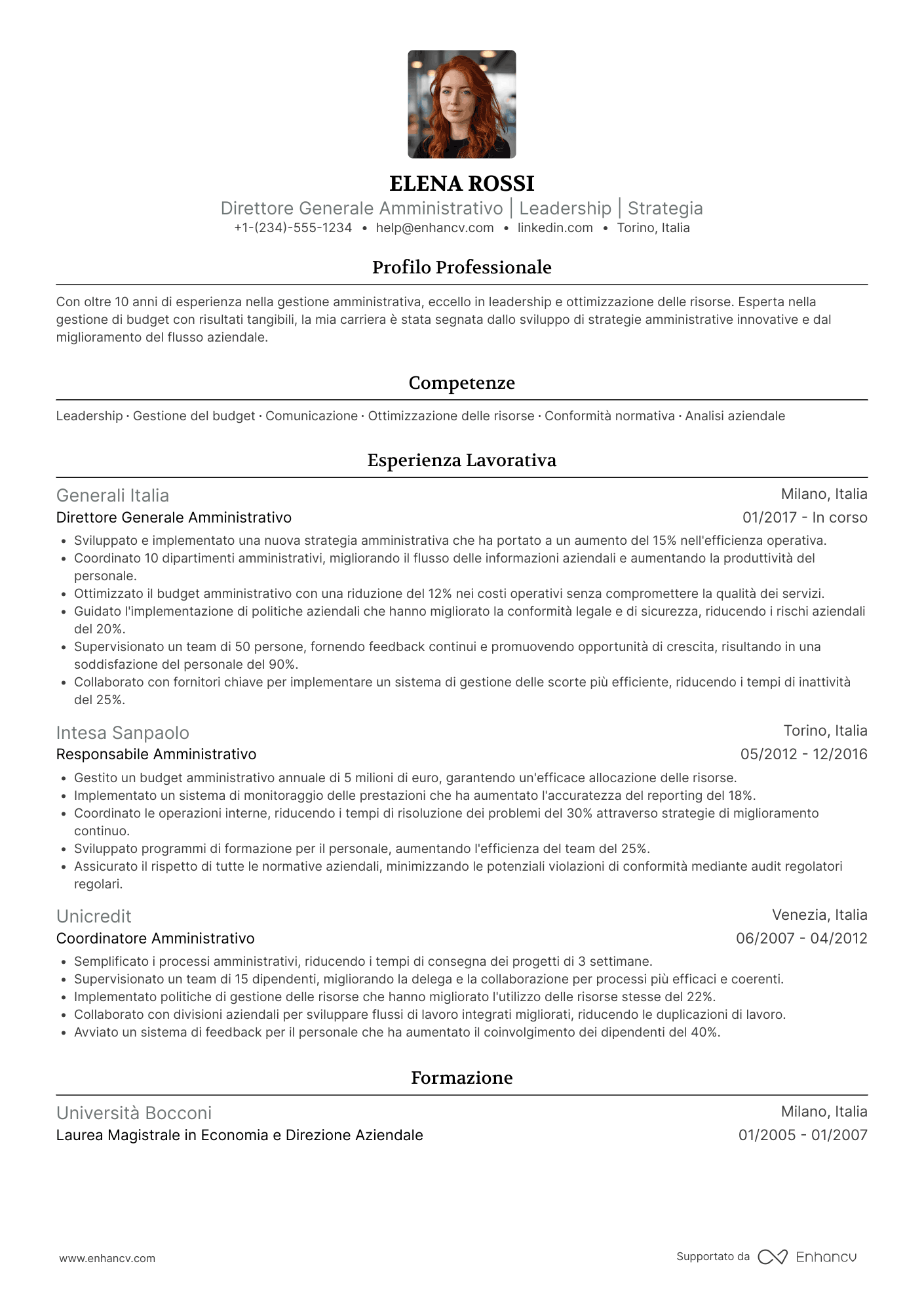 CV Direttore generale amministrativo