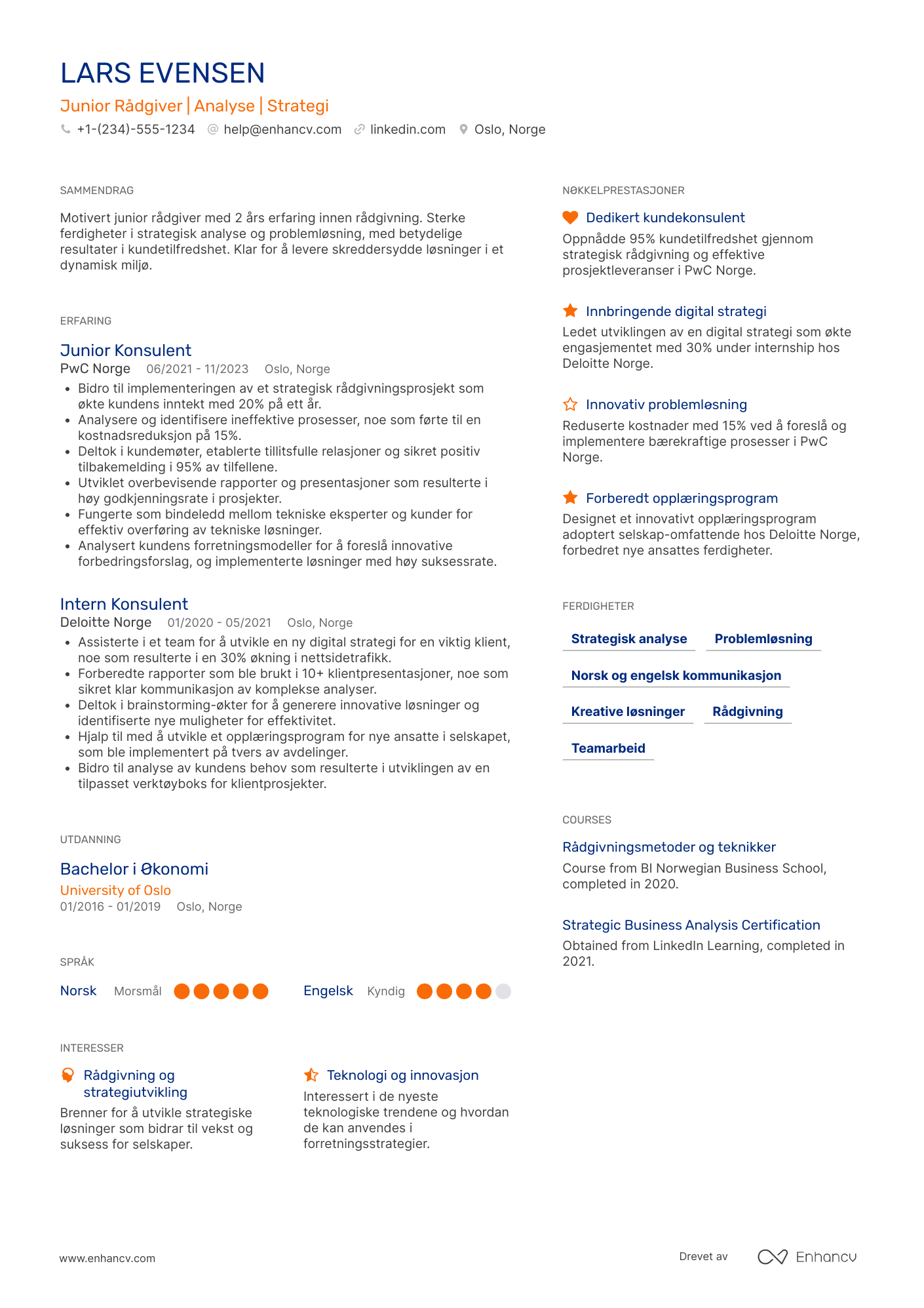 CV for Nyutdannede Junior Rådgiver