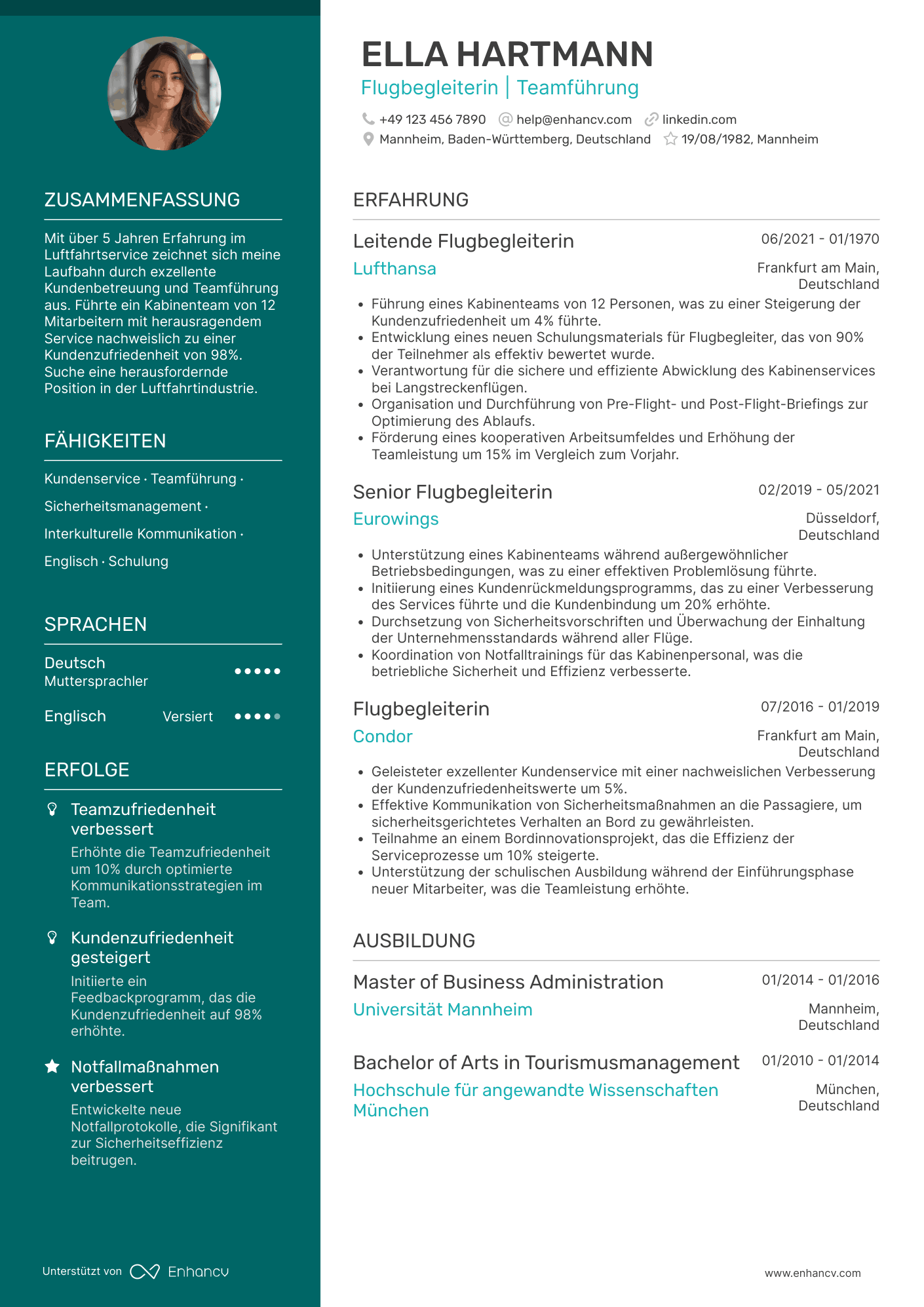 Lebenslauf als Flugbegleiter mit Führungserfahrung
