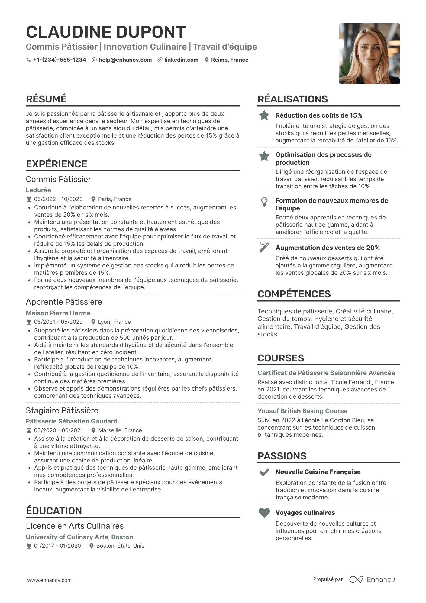 CV de commis pâtissier