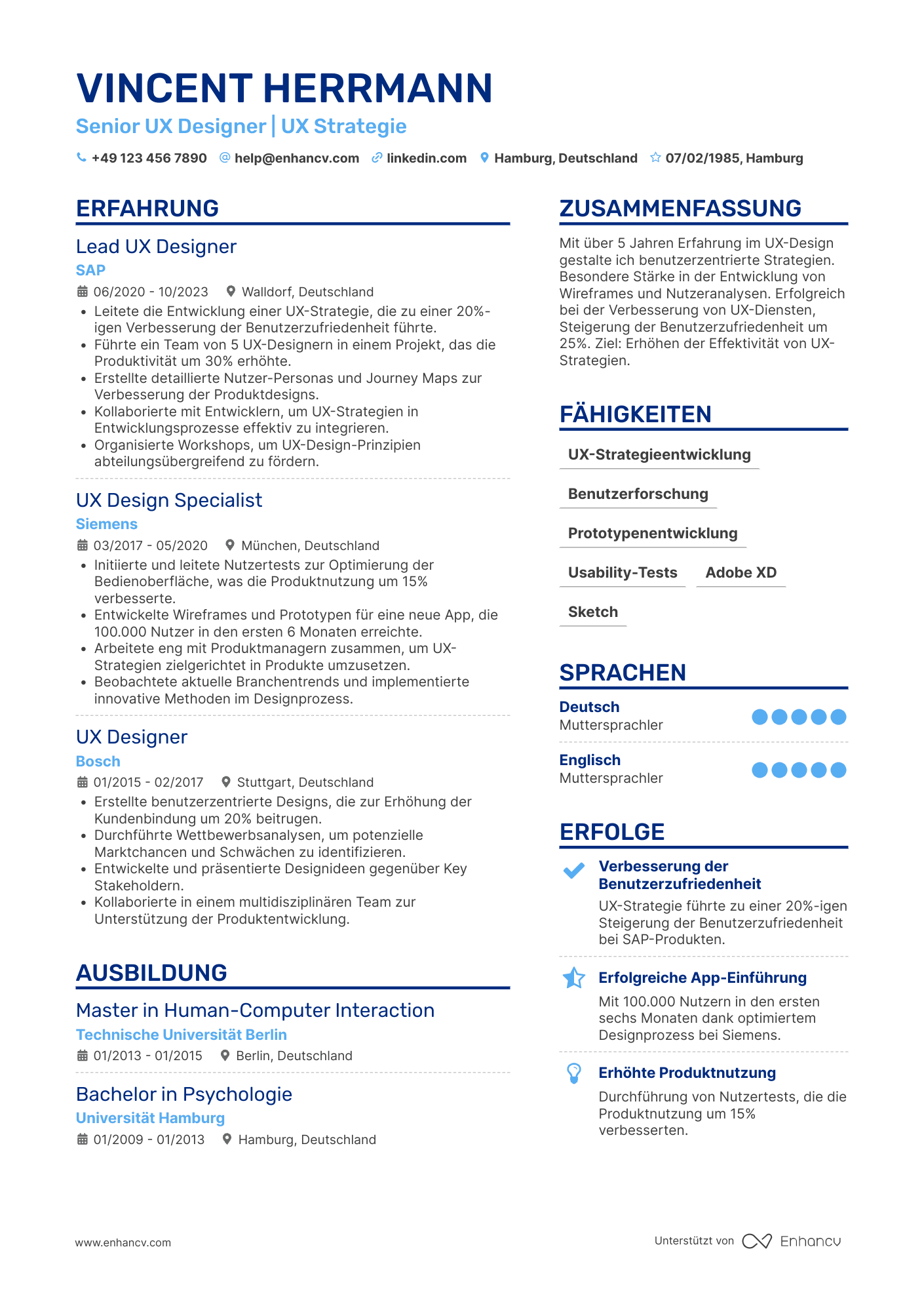 Lebenslauf als UX Design Stratege