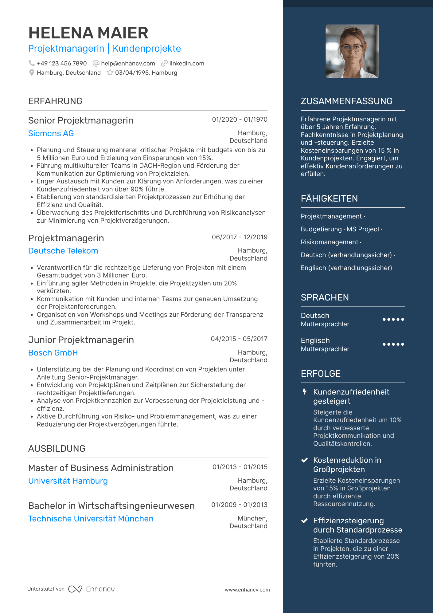 Lebenslauf als Projektmanager für Kundenprojekte