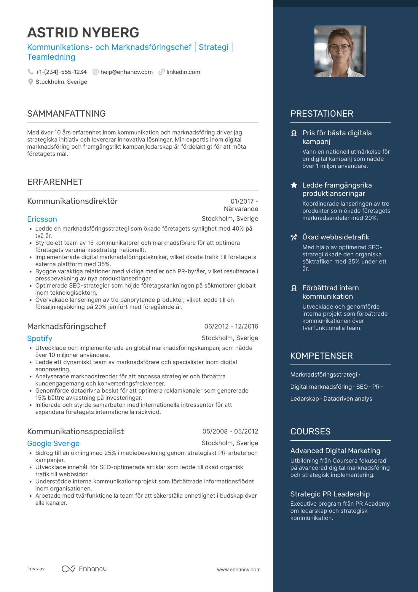 CV för Kommunikations  och Marknadsföringschef