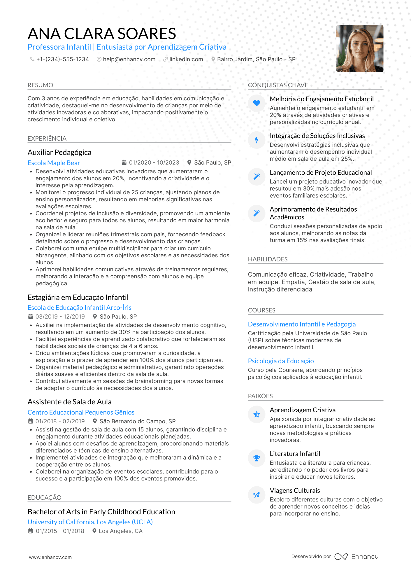 Currículo professora educação infantil primeiro emprego