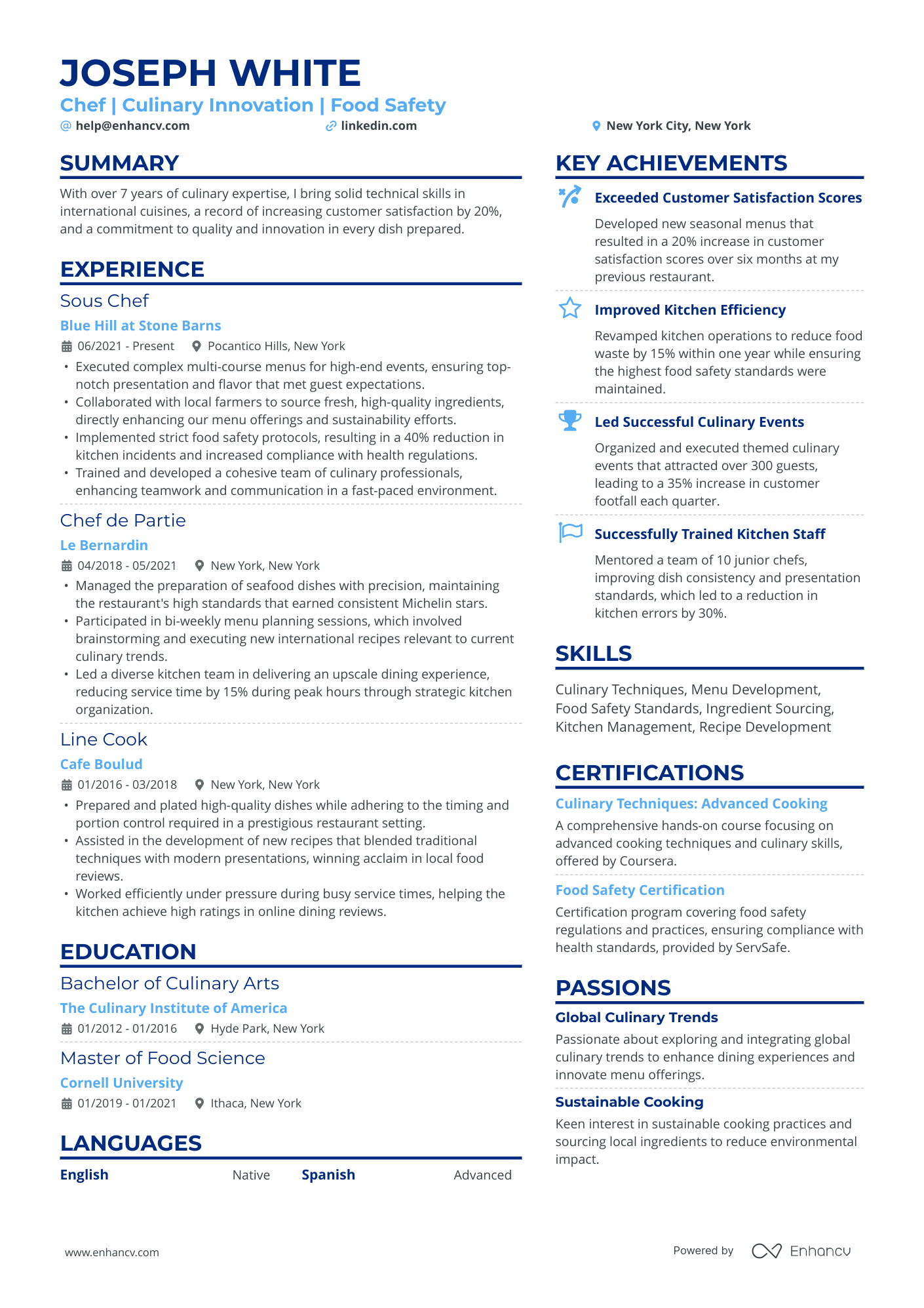 Chef (en Inglés) Ejemplos de CV