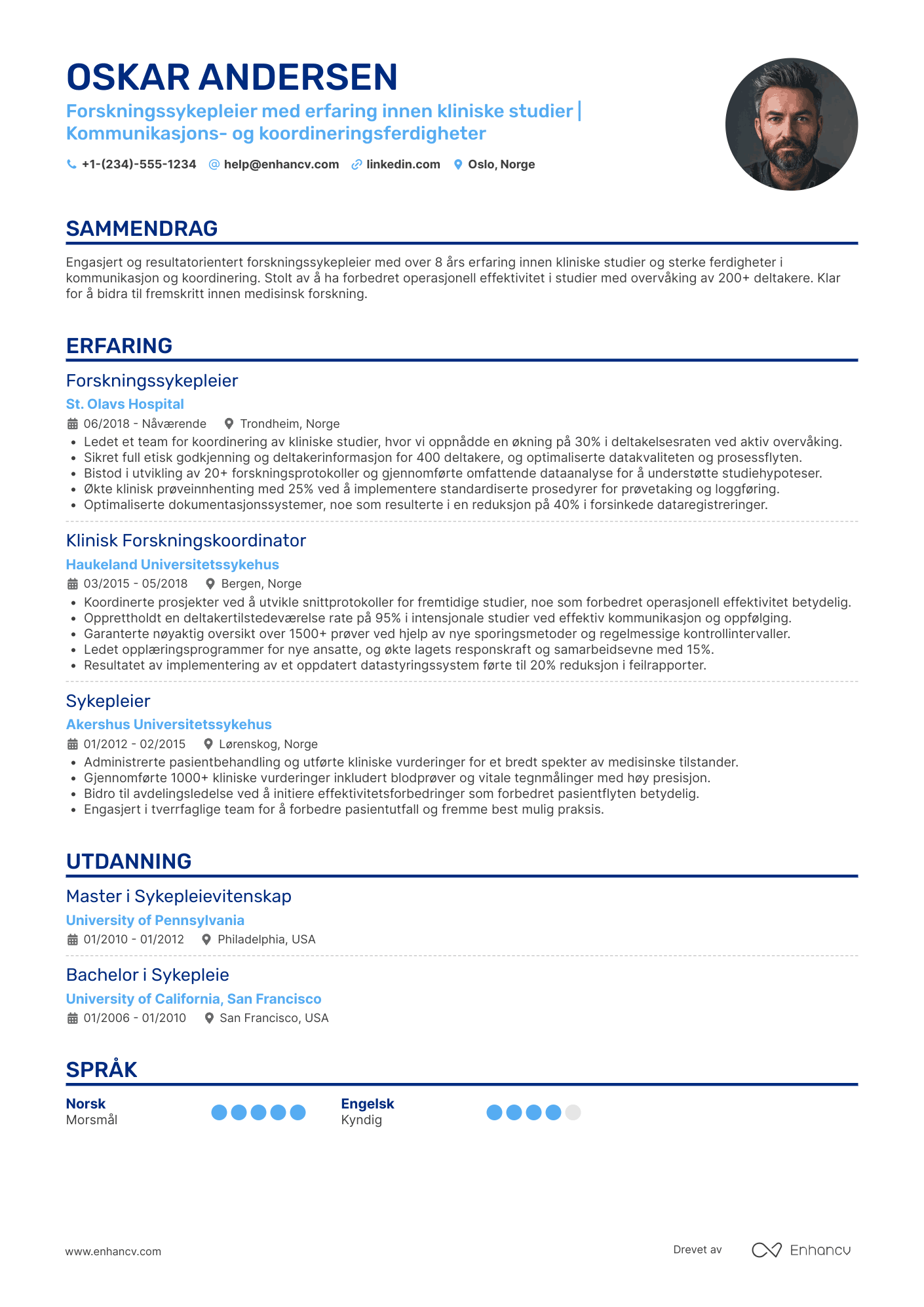 CV for Forskningssykepleier
