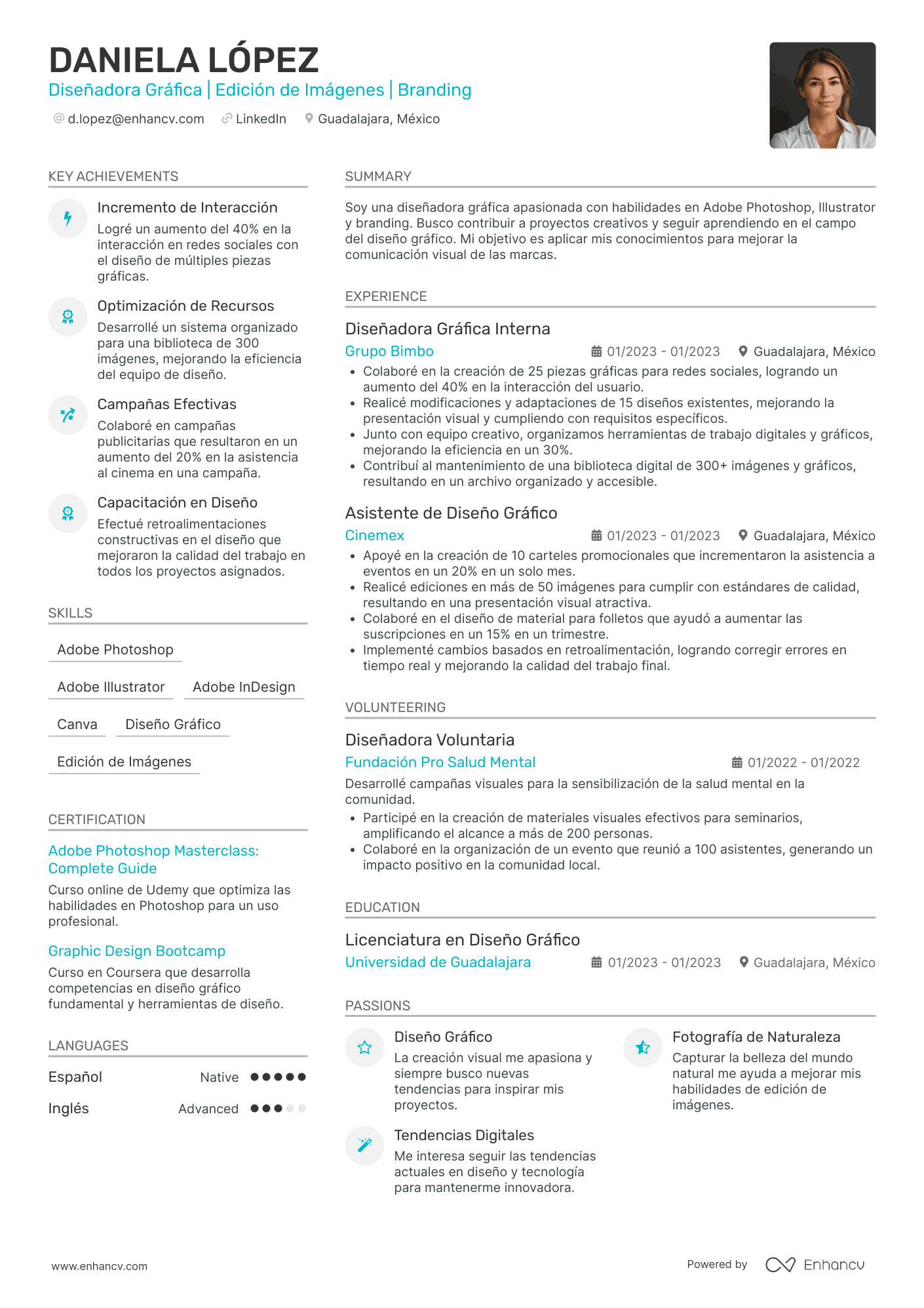 Diseñador Gráfico Principiante Ejemplos de CV