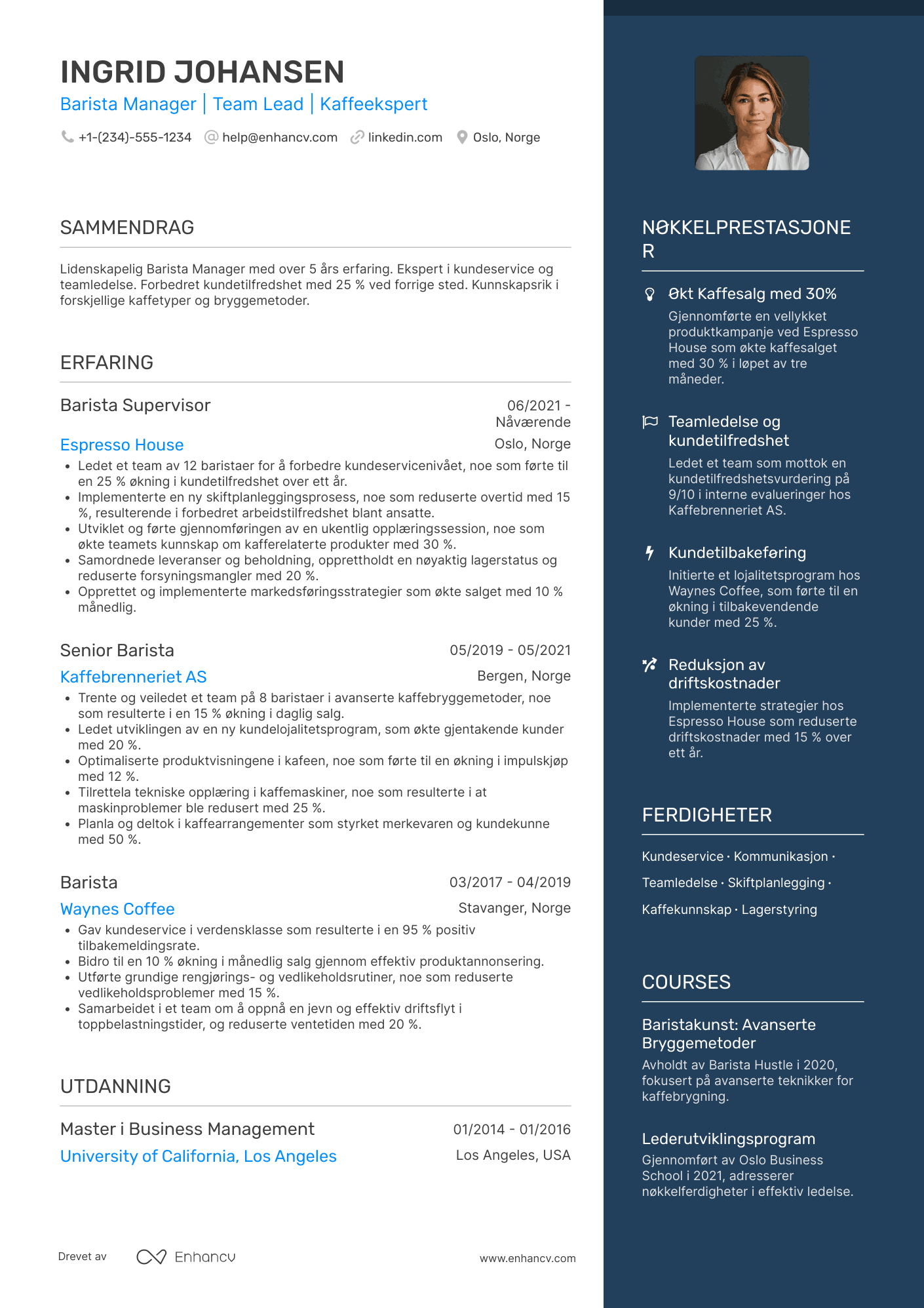 CV for Barista Manager