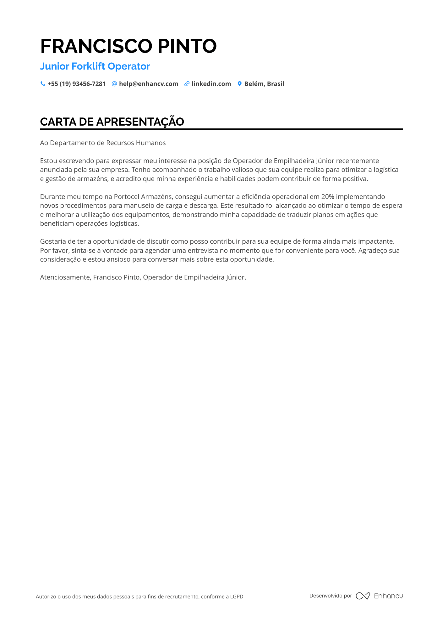 Operador de empilhadeira Júnior