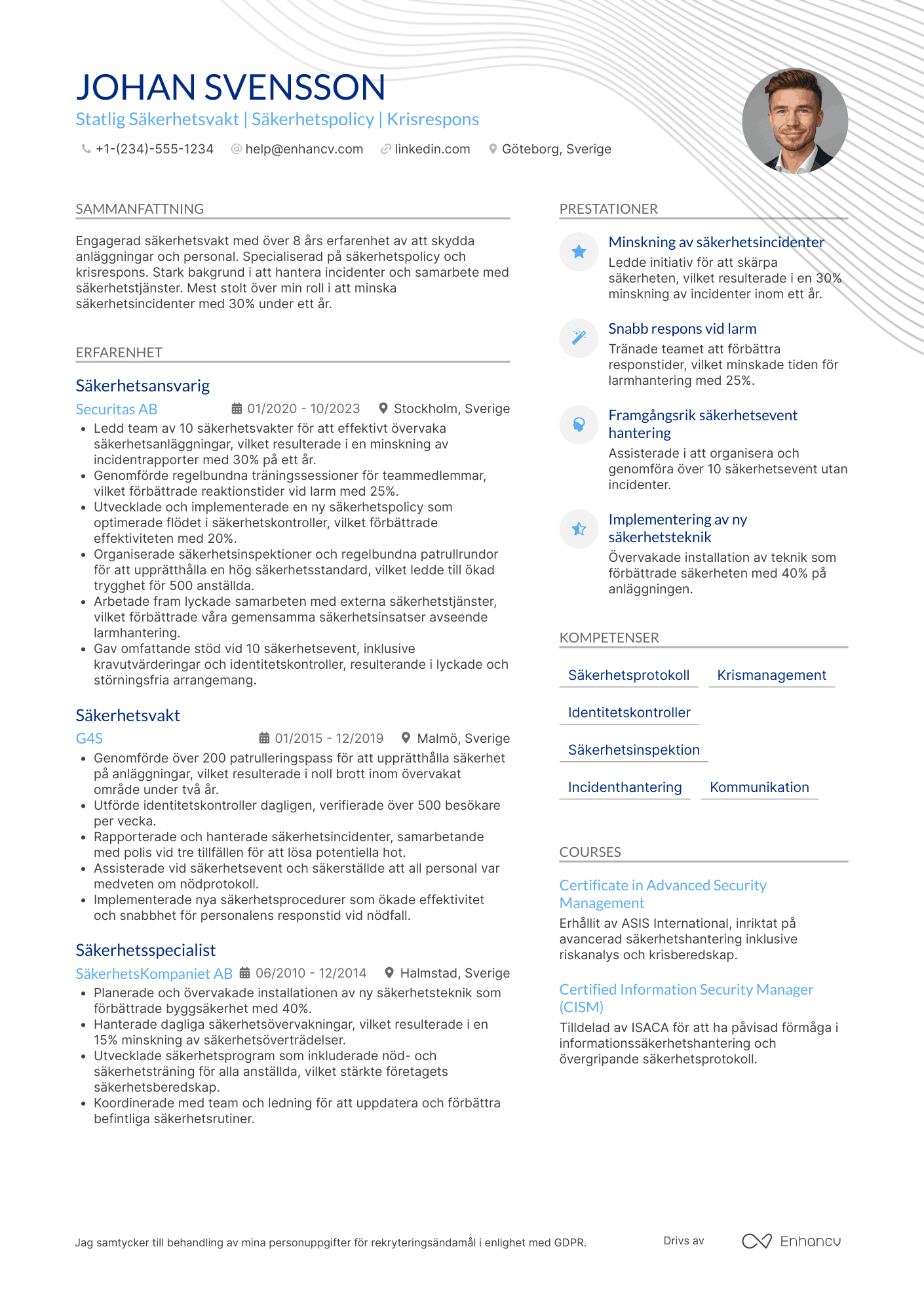 CV för Statlig Säkerhetsvakt
