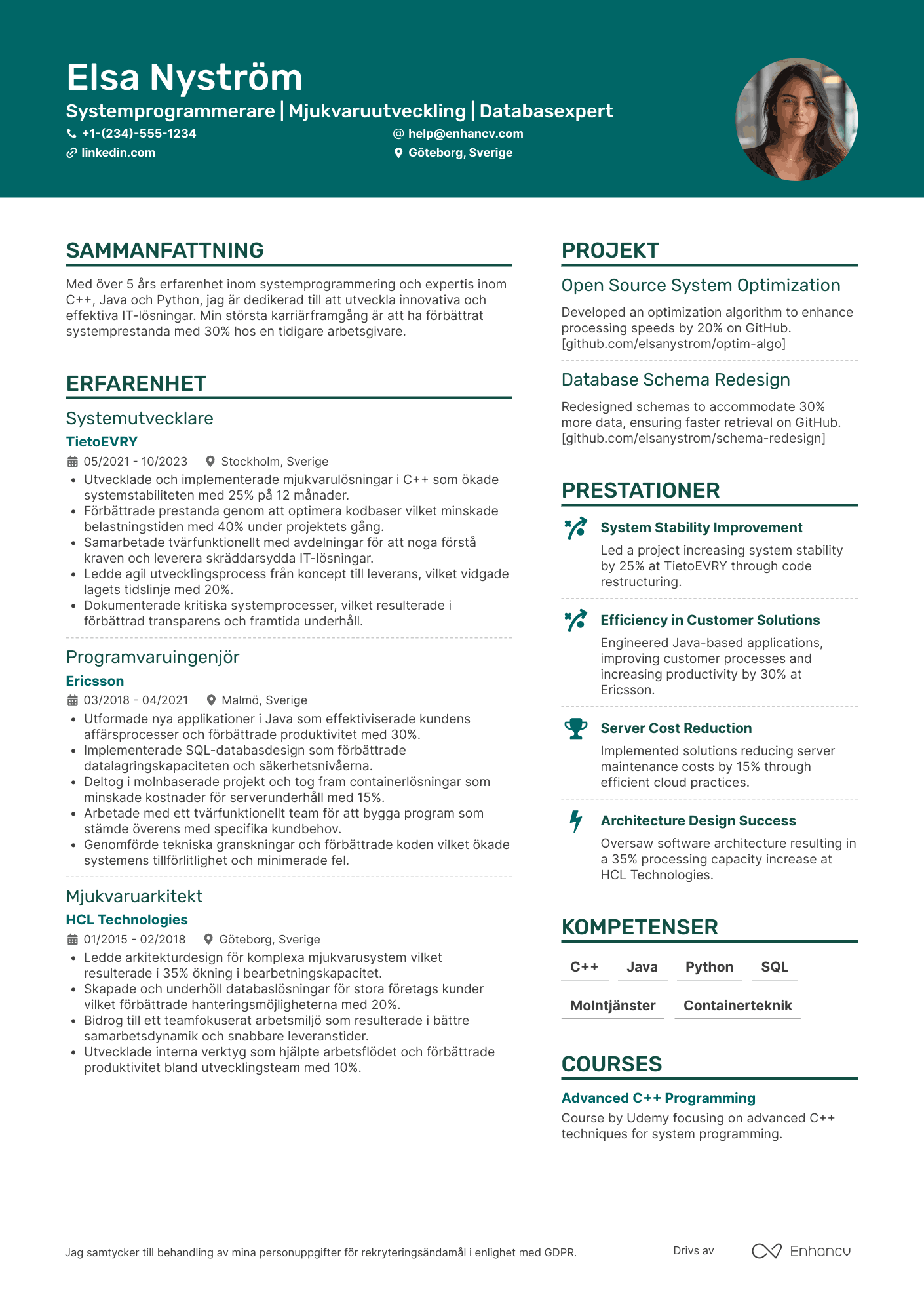 CV för Systemprogrammerare
