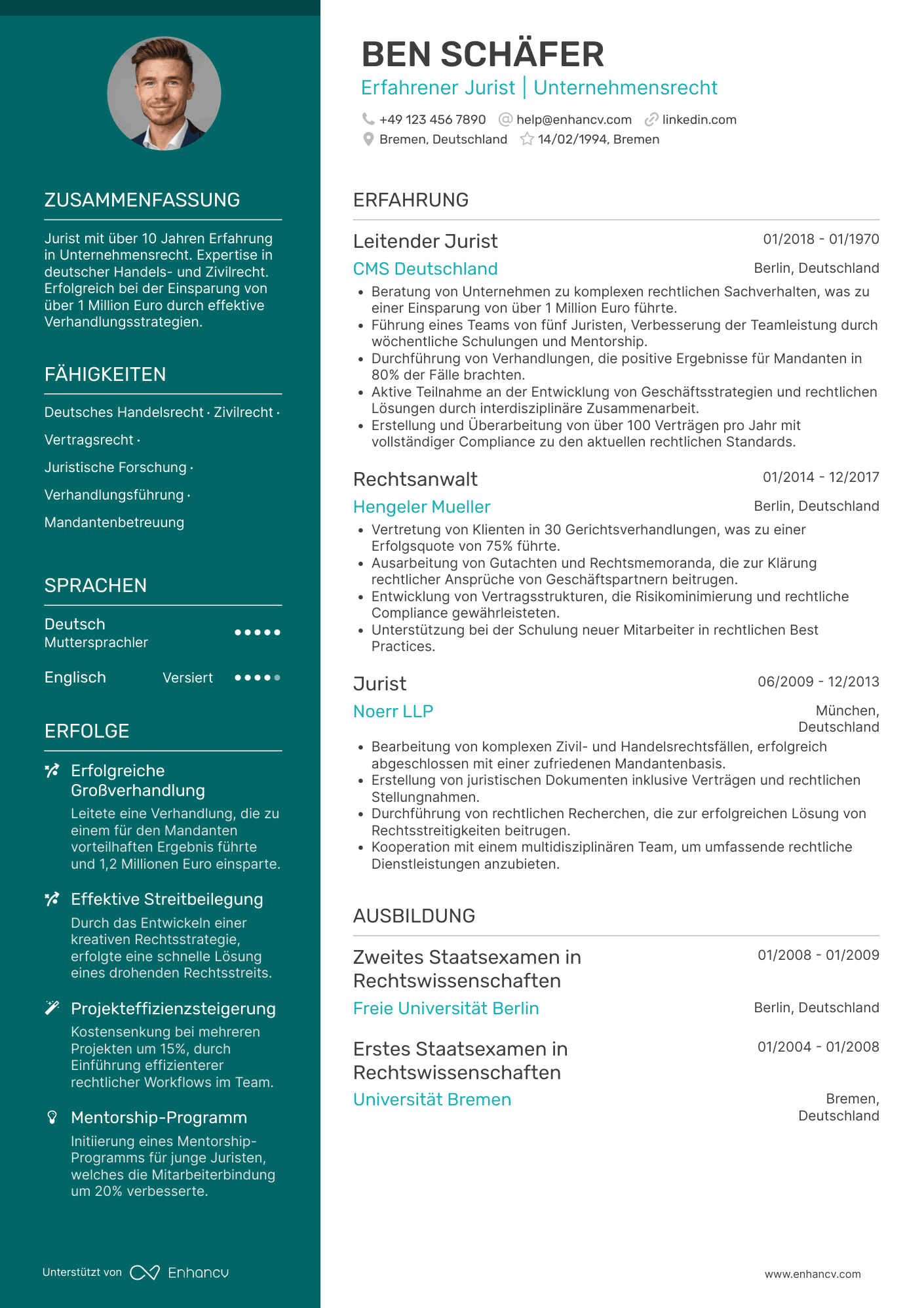 Lebenslauf als Erfahrener Jurist