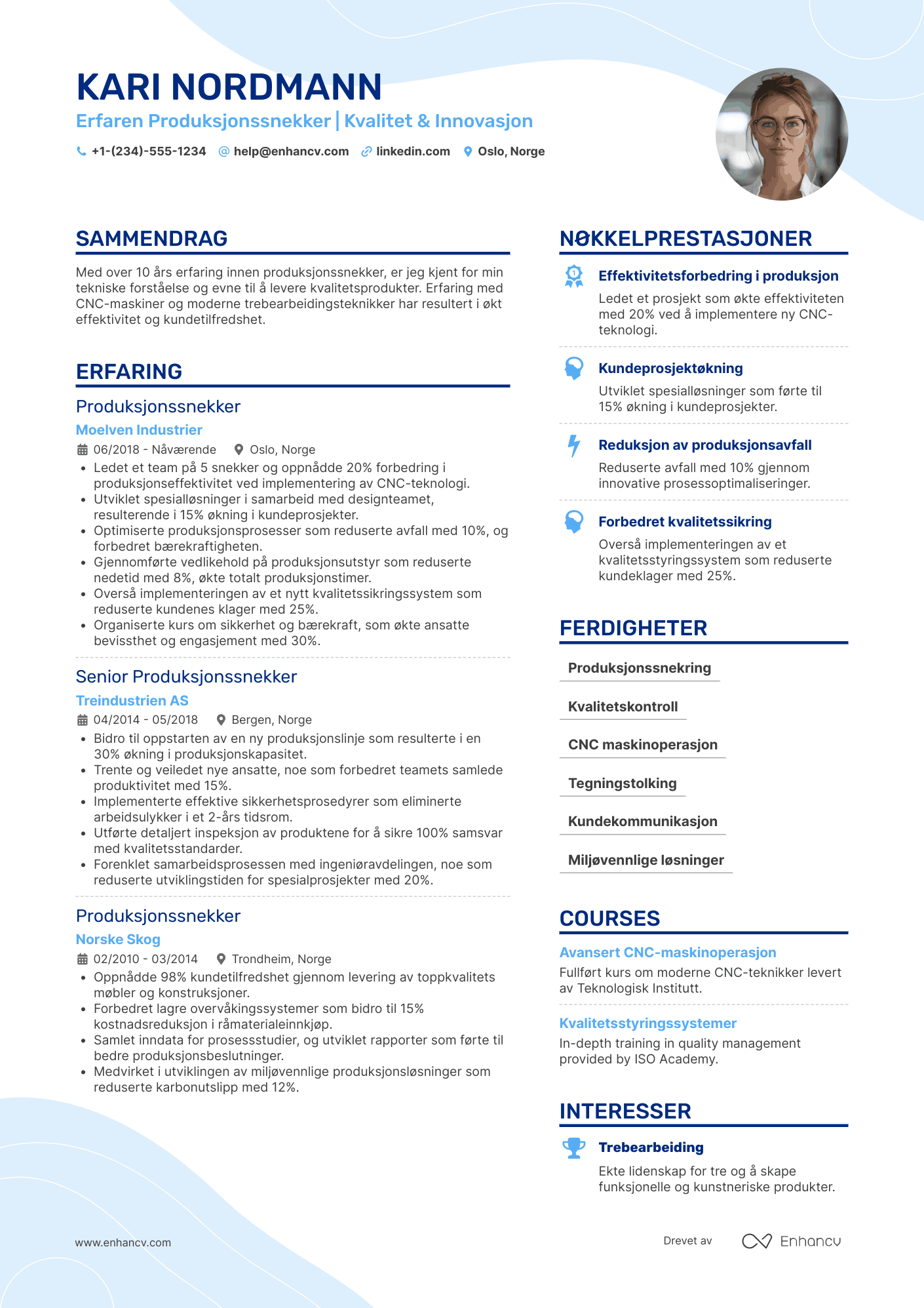 CV for Produksjonssnekker