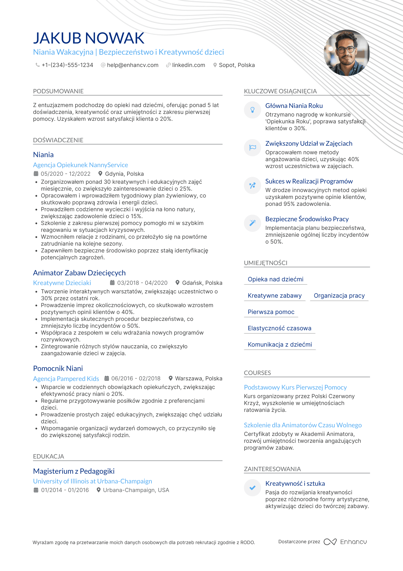 CV dla Niania Wakacyjna
