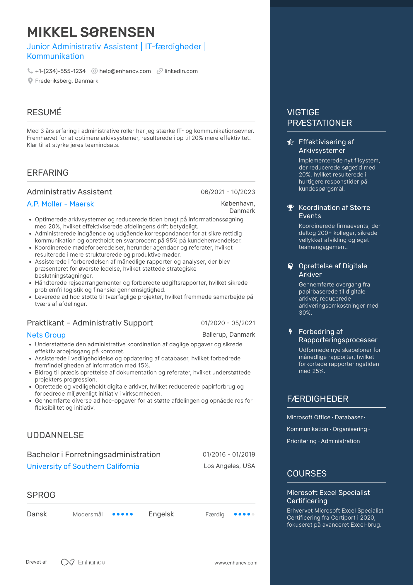 CV til Junior administrativ assistent