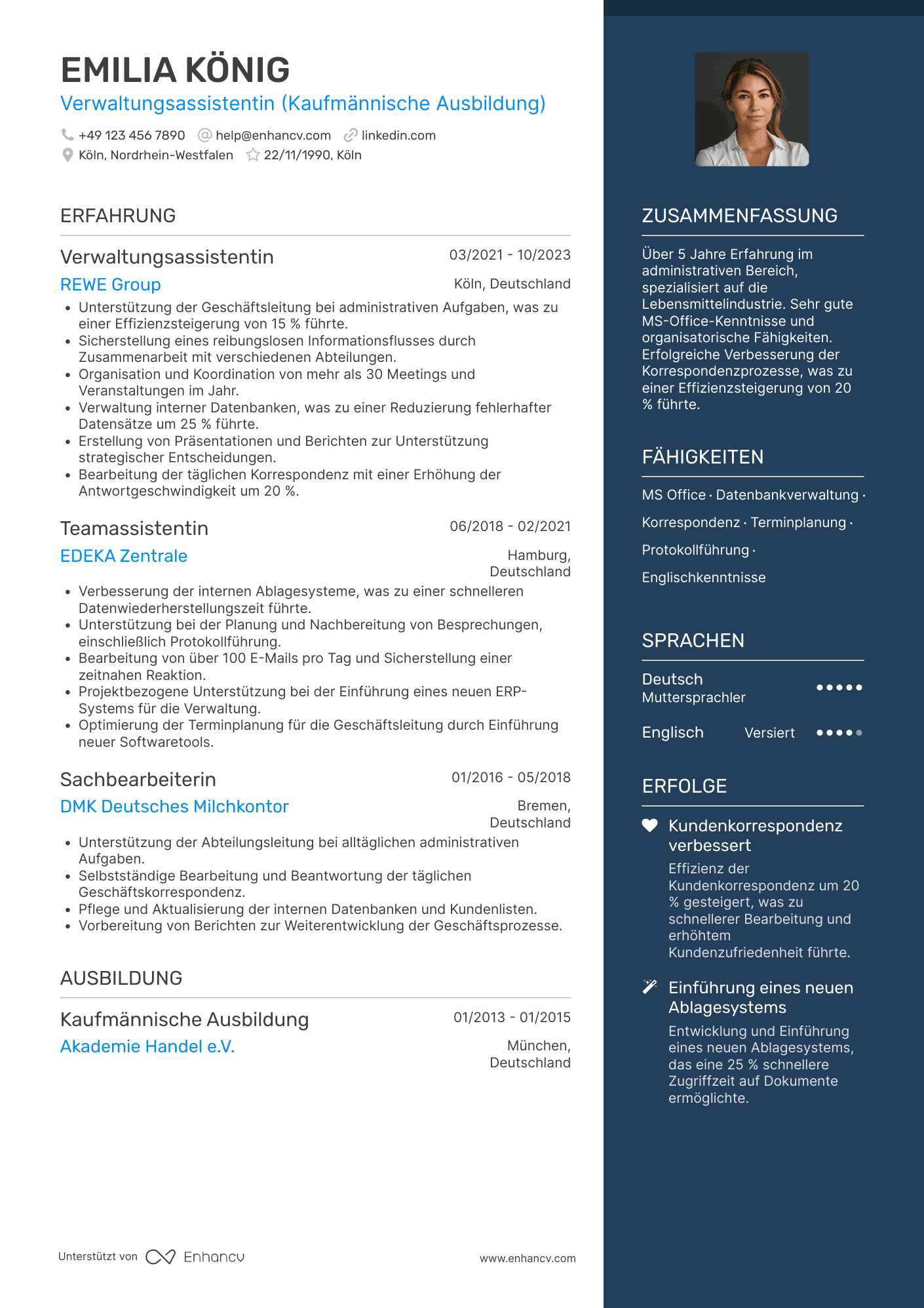 Lebenslauf in Verwaltungsassistent in der Lebensmittelindustrie