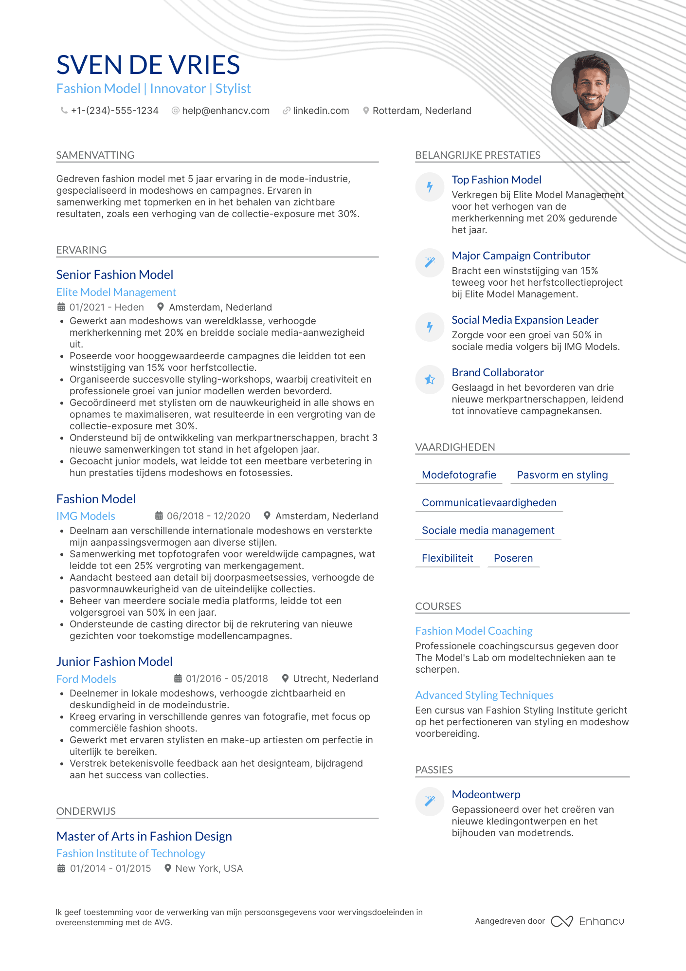 CV voor Fashion Fotomodel