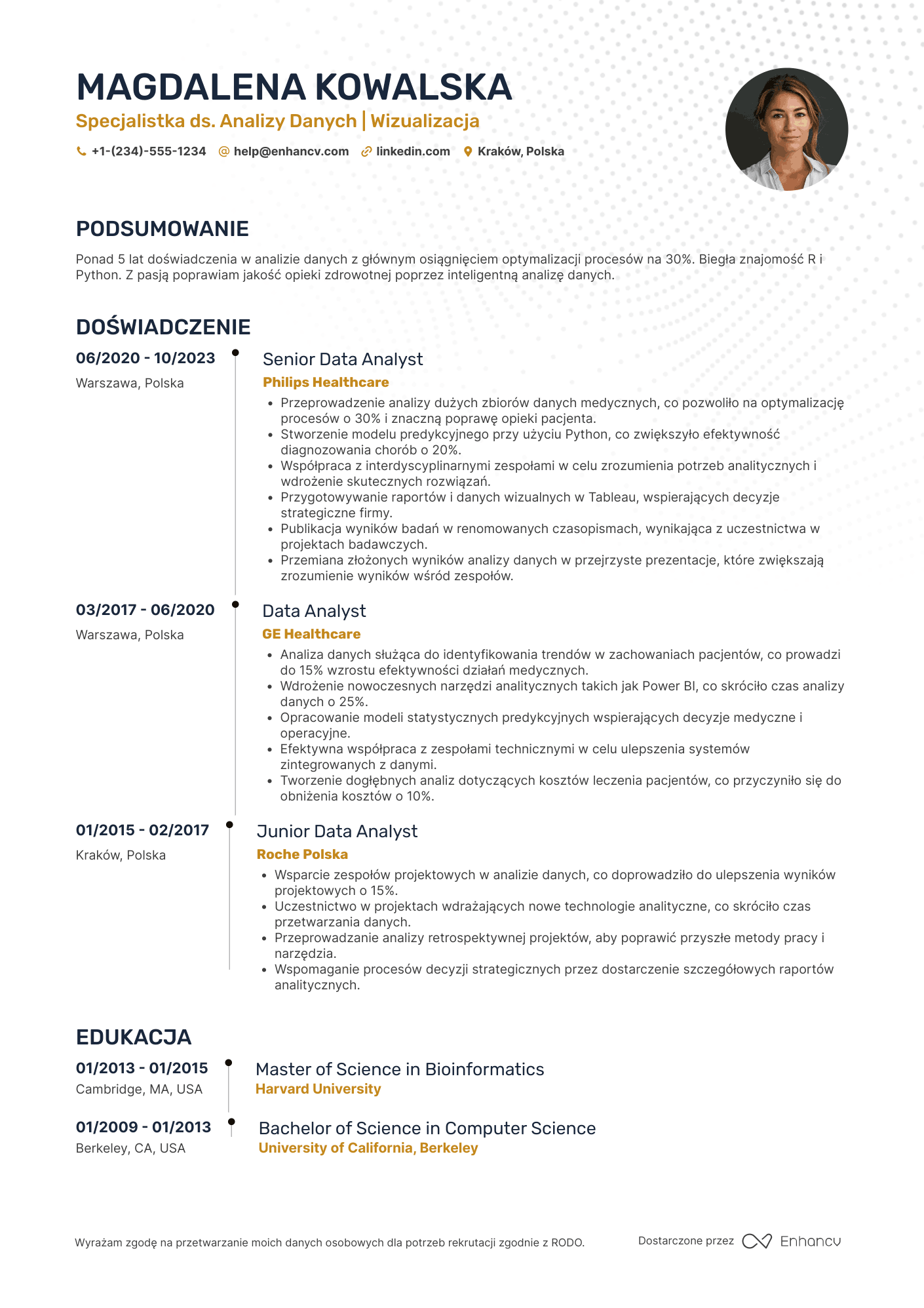 CV dla Data Scientist for Healthcare