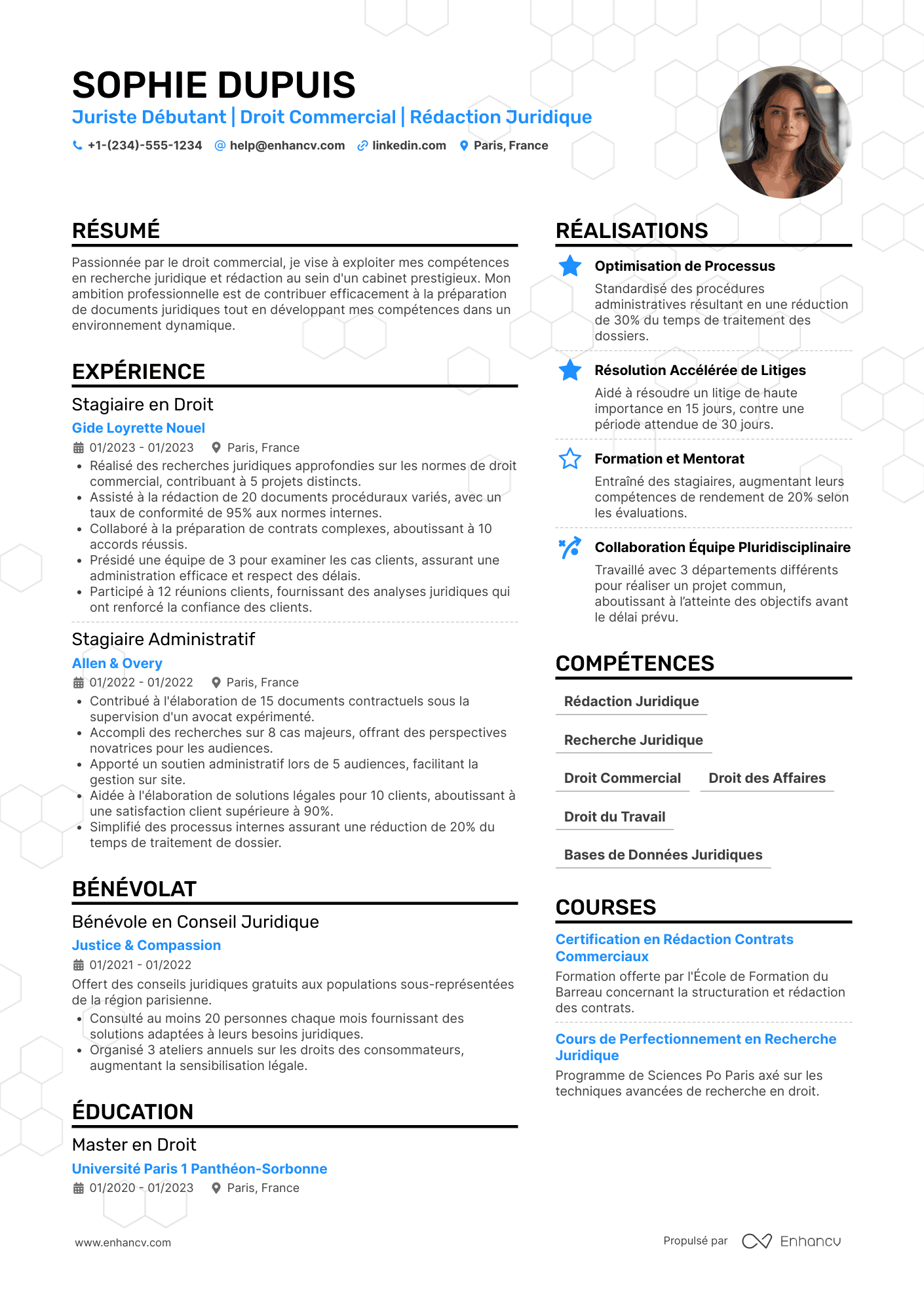 Modèle de CV de juriste débutant