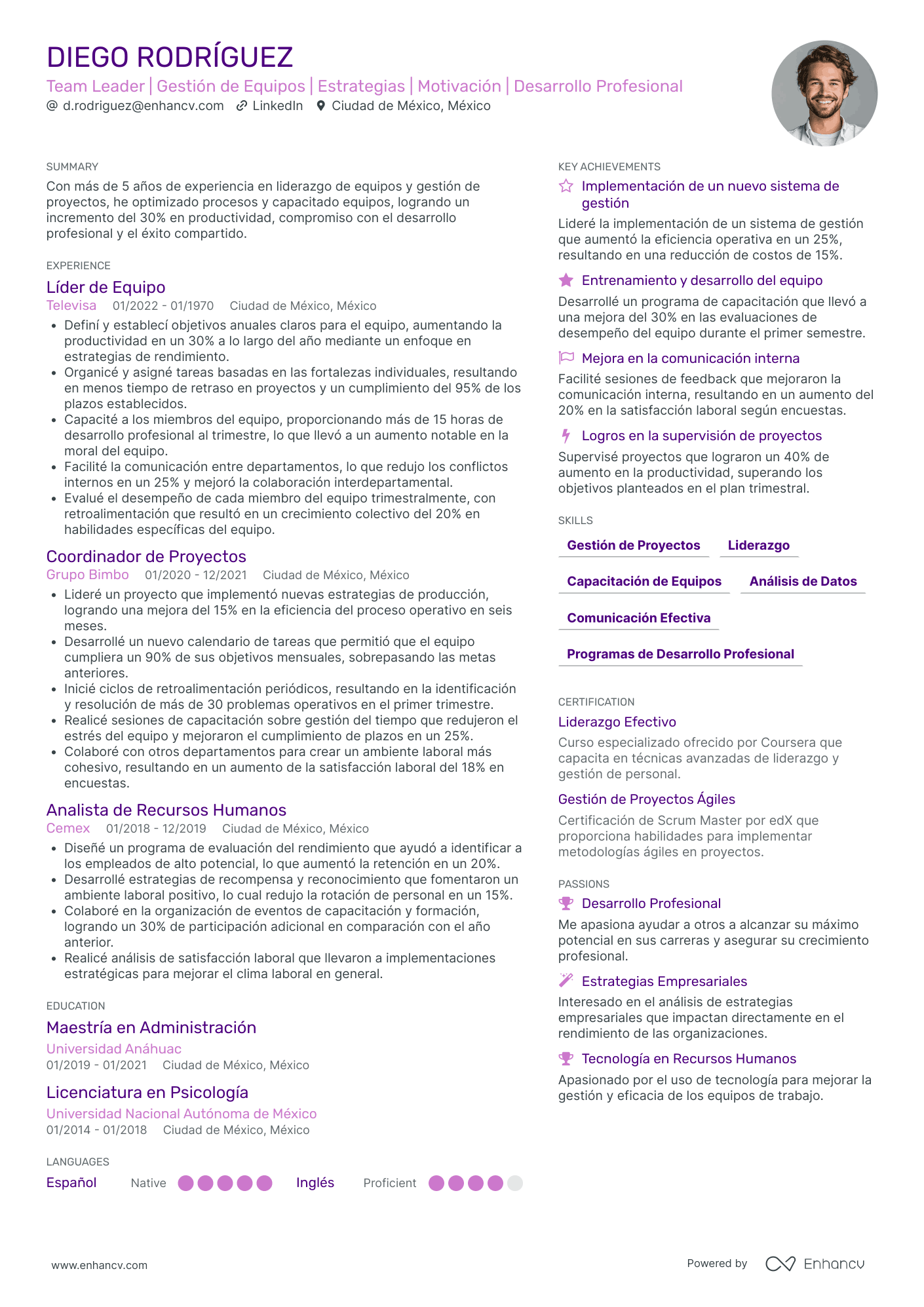 Gerente de Líder de Equipo Ejemplos de CV