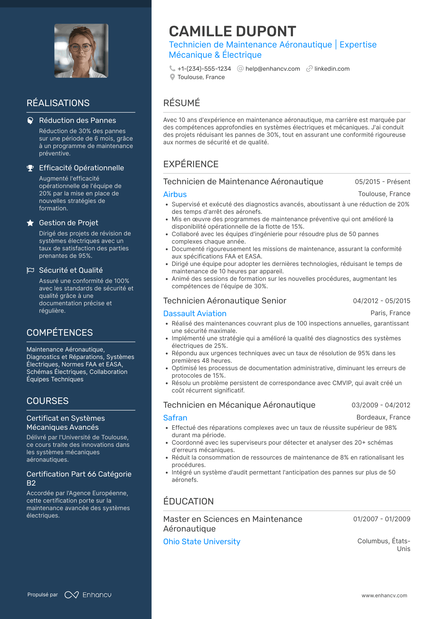 CV de technicien de maintenance aéronautique