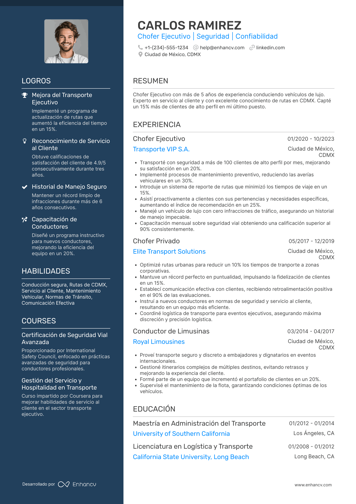 Ejemplo de CV de chofer ejecutivo