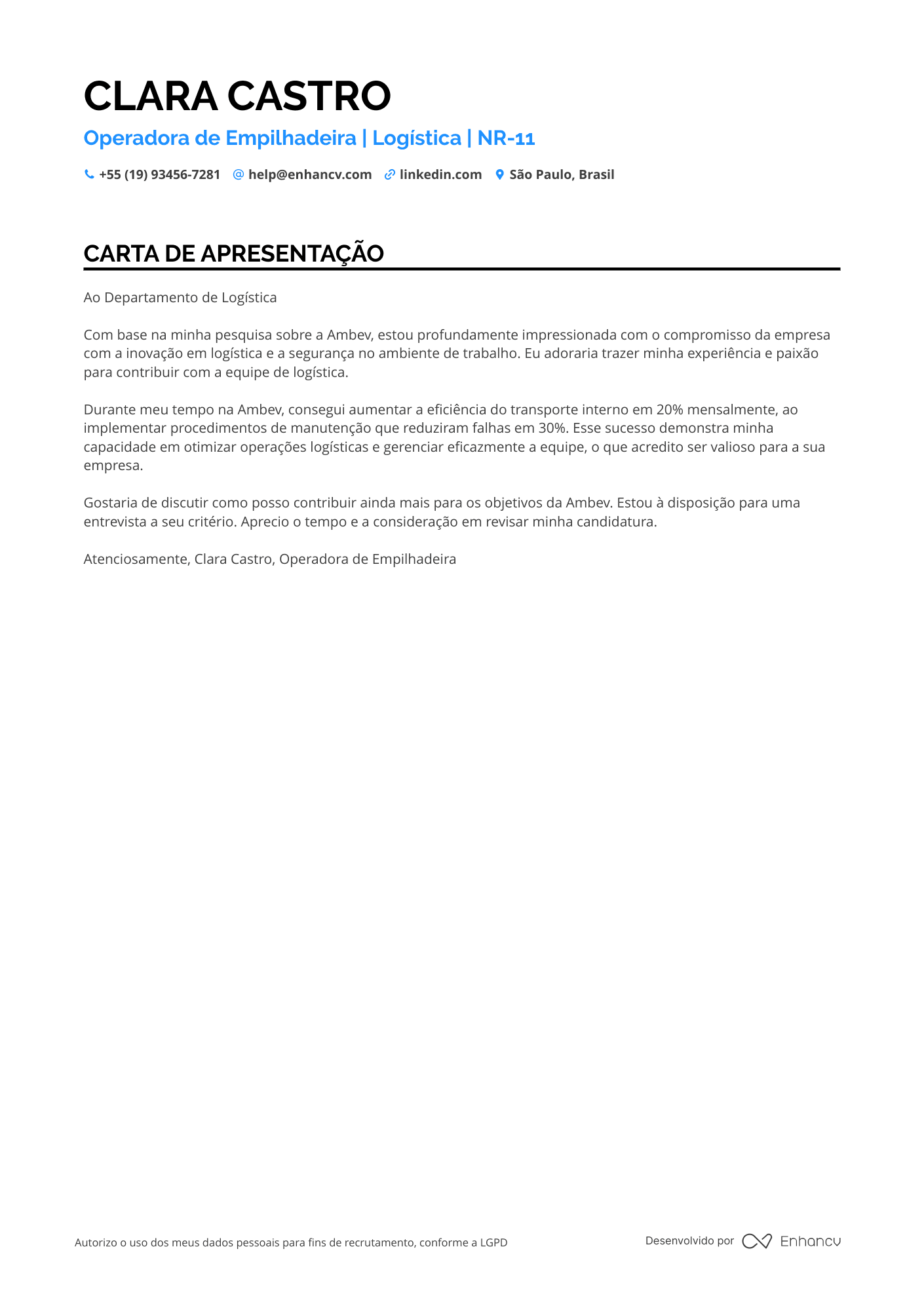 Operador de empilhadeira Meio período