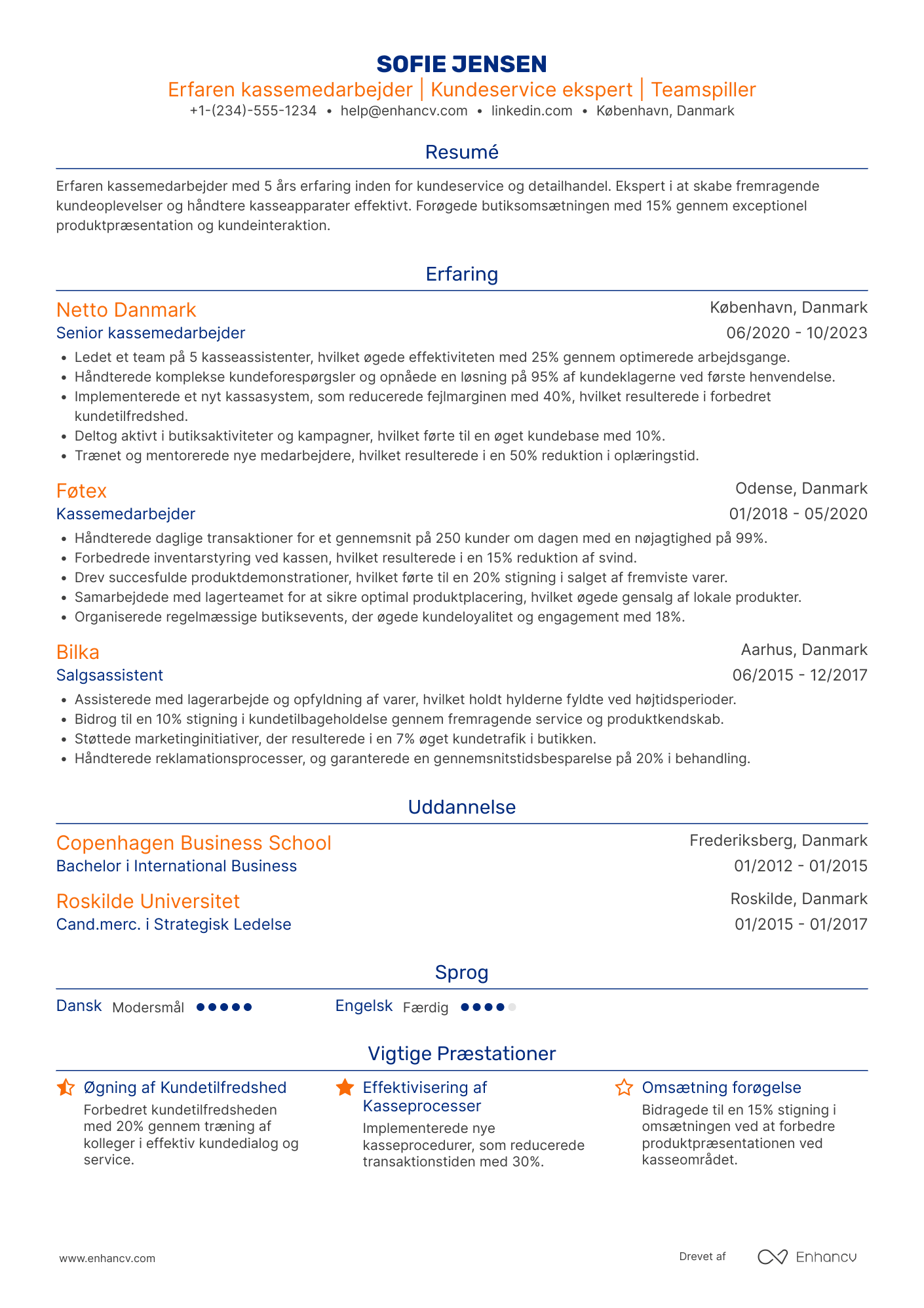 CV til Erfaren kassemedarbejder