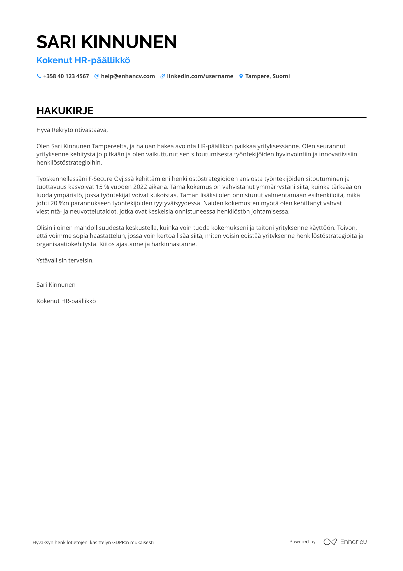 Hakukirje Senior HR päällikkö