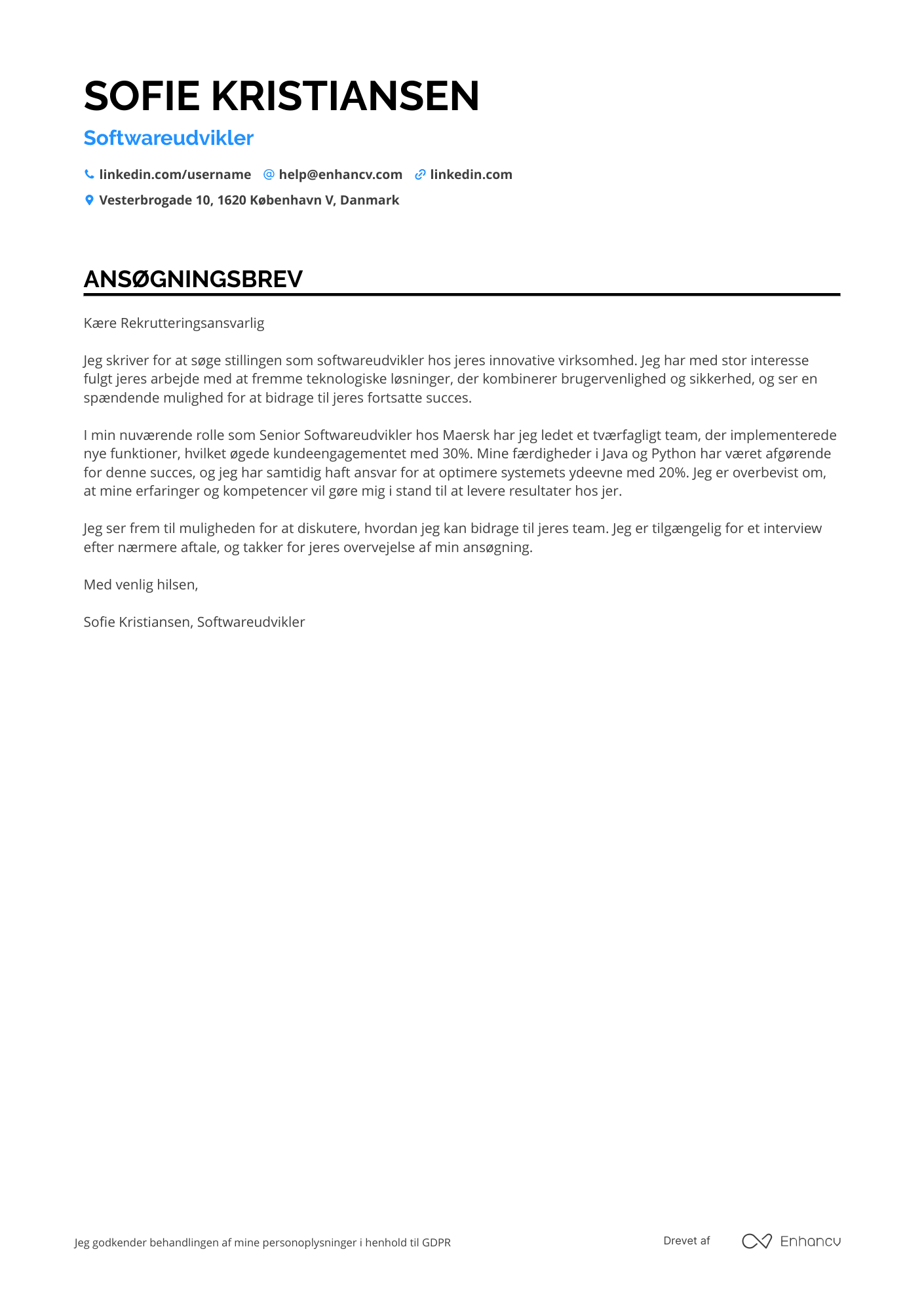 Ansøgningsbrev til Softwareudvikler