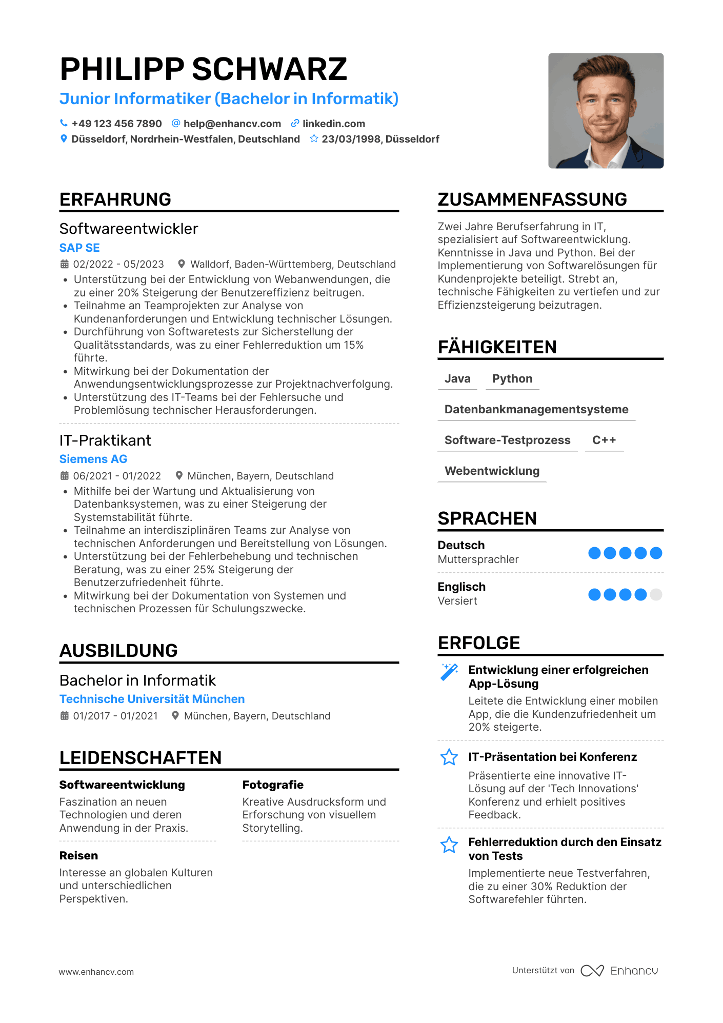 Lebenslauf als Junior Informatiker