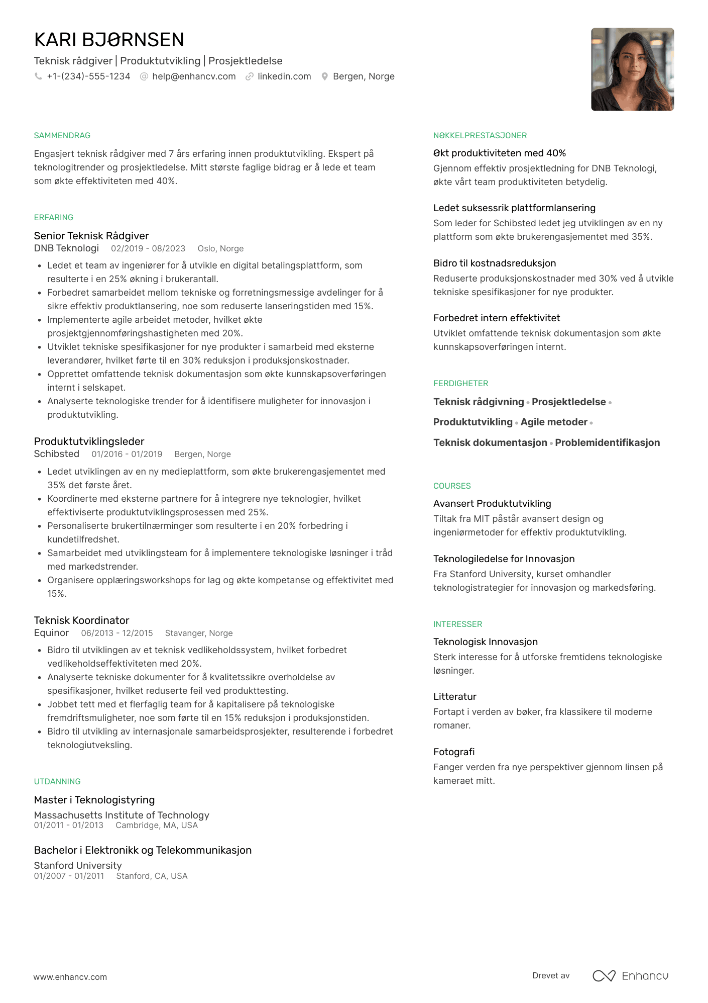 CV for Teknisk rådgiver for produktudvikling